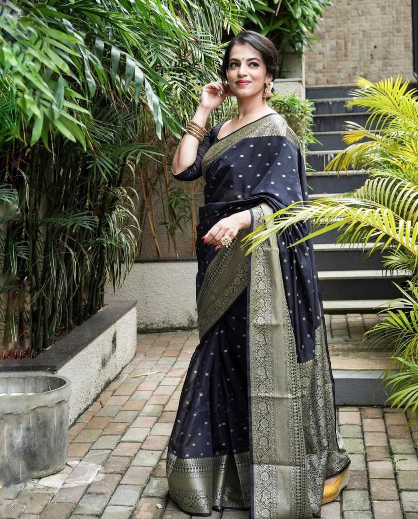 Black Silk Woven Banarasi Saree