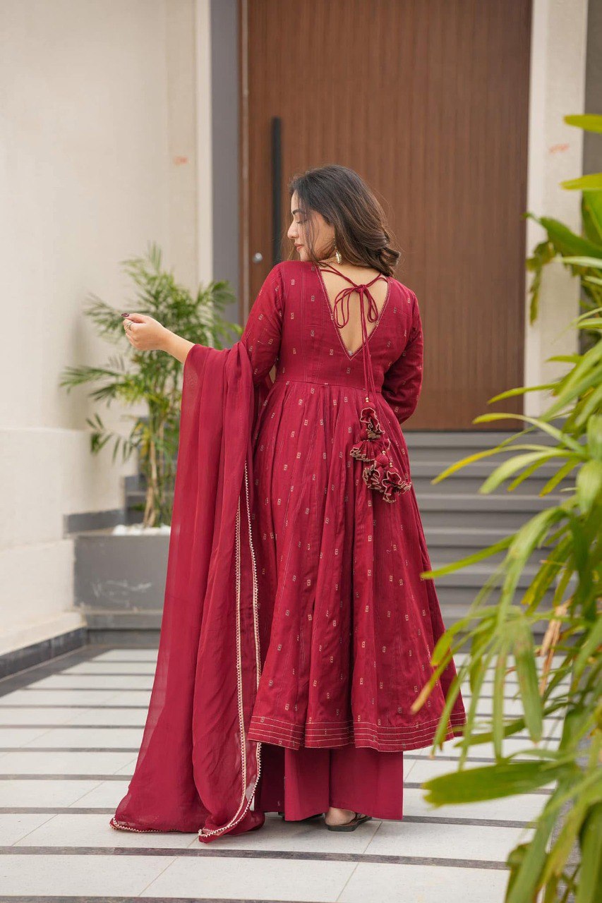 SARJINA MAROON COLOUR MASLIN ANARKALI SUIT SET