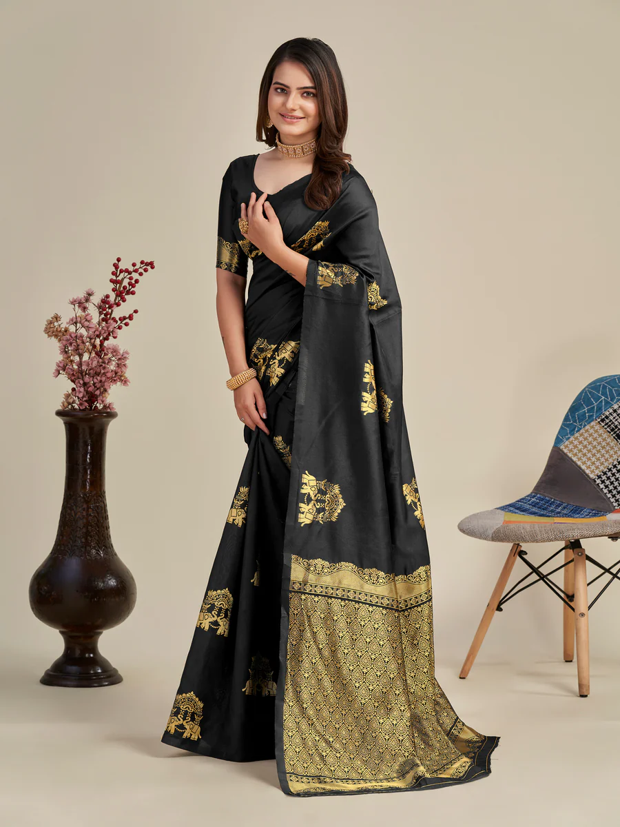 Black Kanjivaram Woven Silk Saree