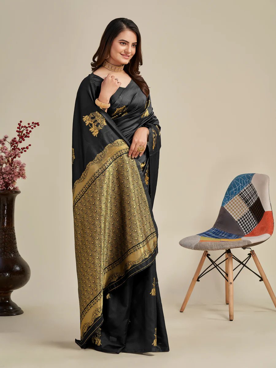 Black Kanjivaram Woven Silk Saree