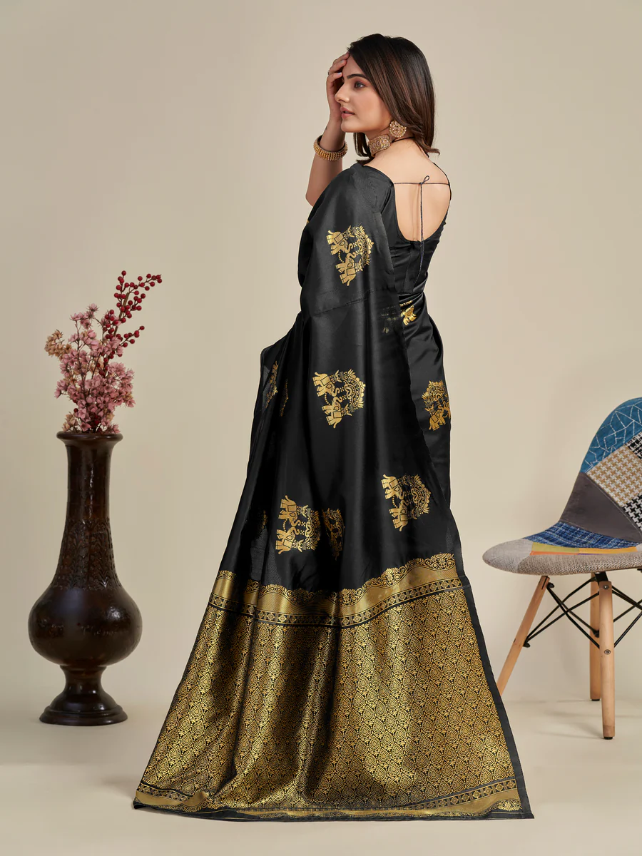 Black Kanjivaram Woven Silk Saree