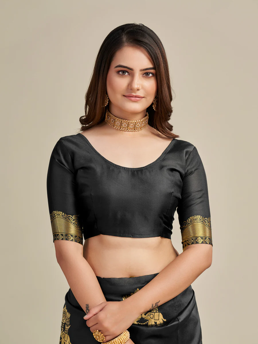 Black Kanjivaram Woven Silk Saree