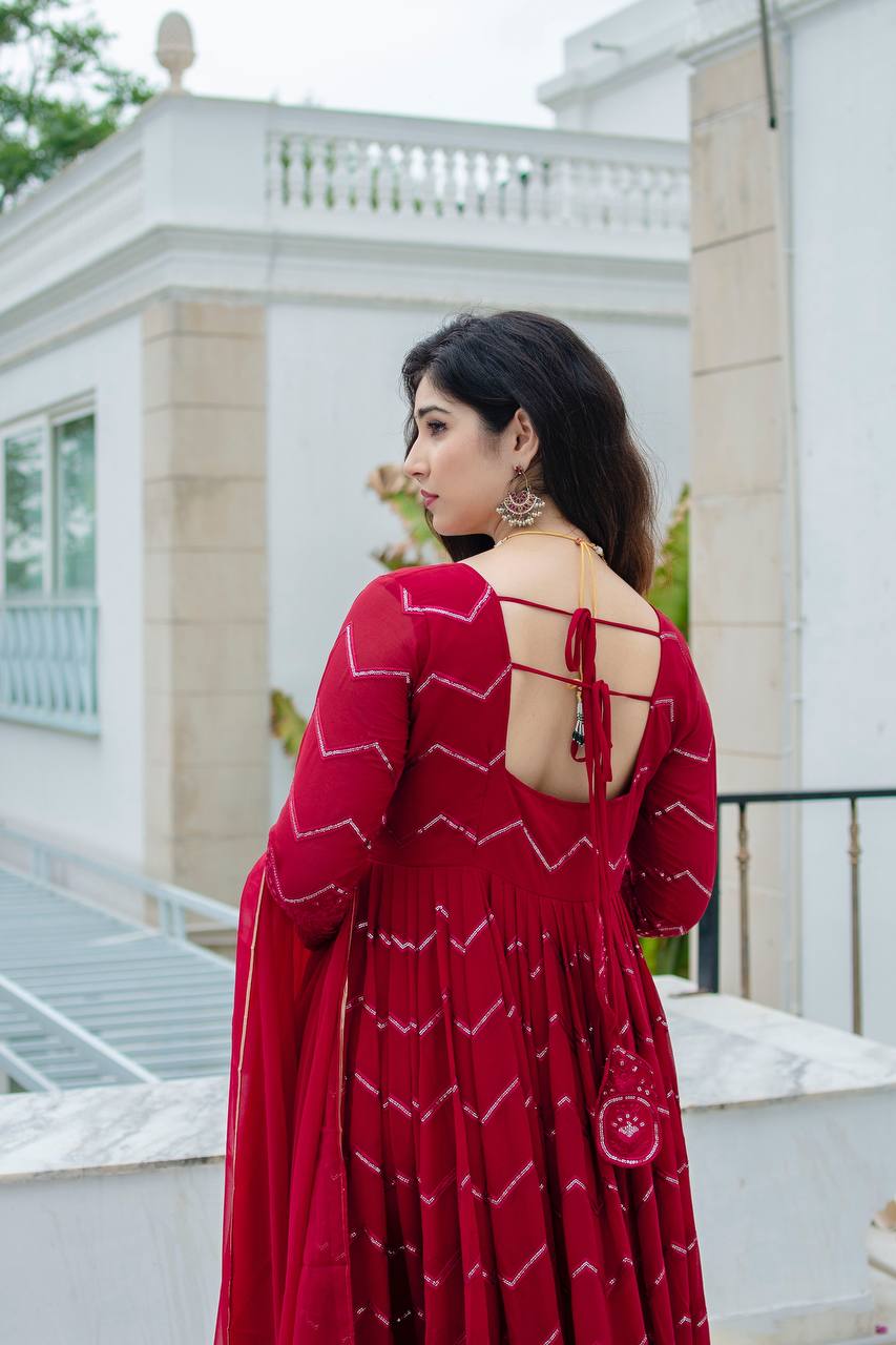 TRUPTI MARRON COLOURED ANARKALI SUIT SET SC 6016
