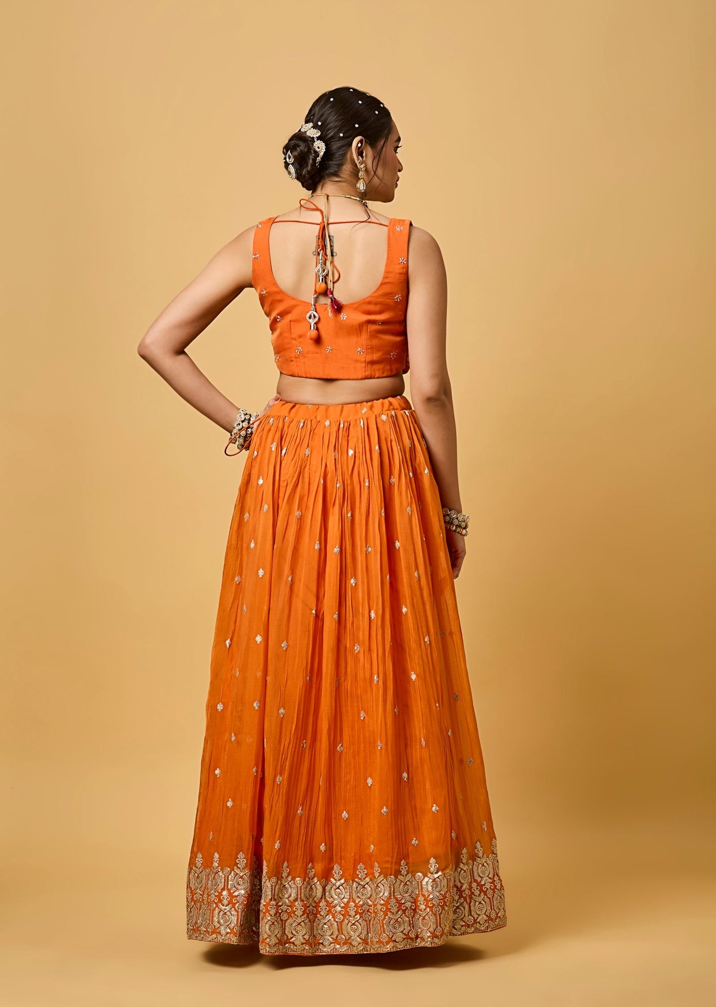 Orange Organza Lehenga