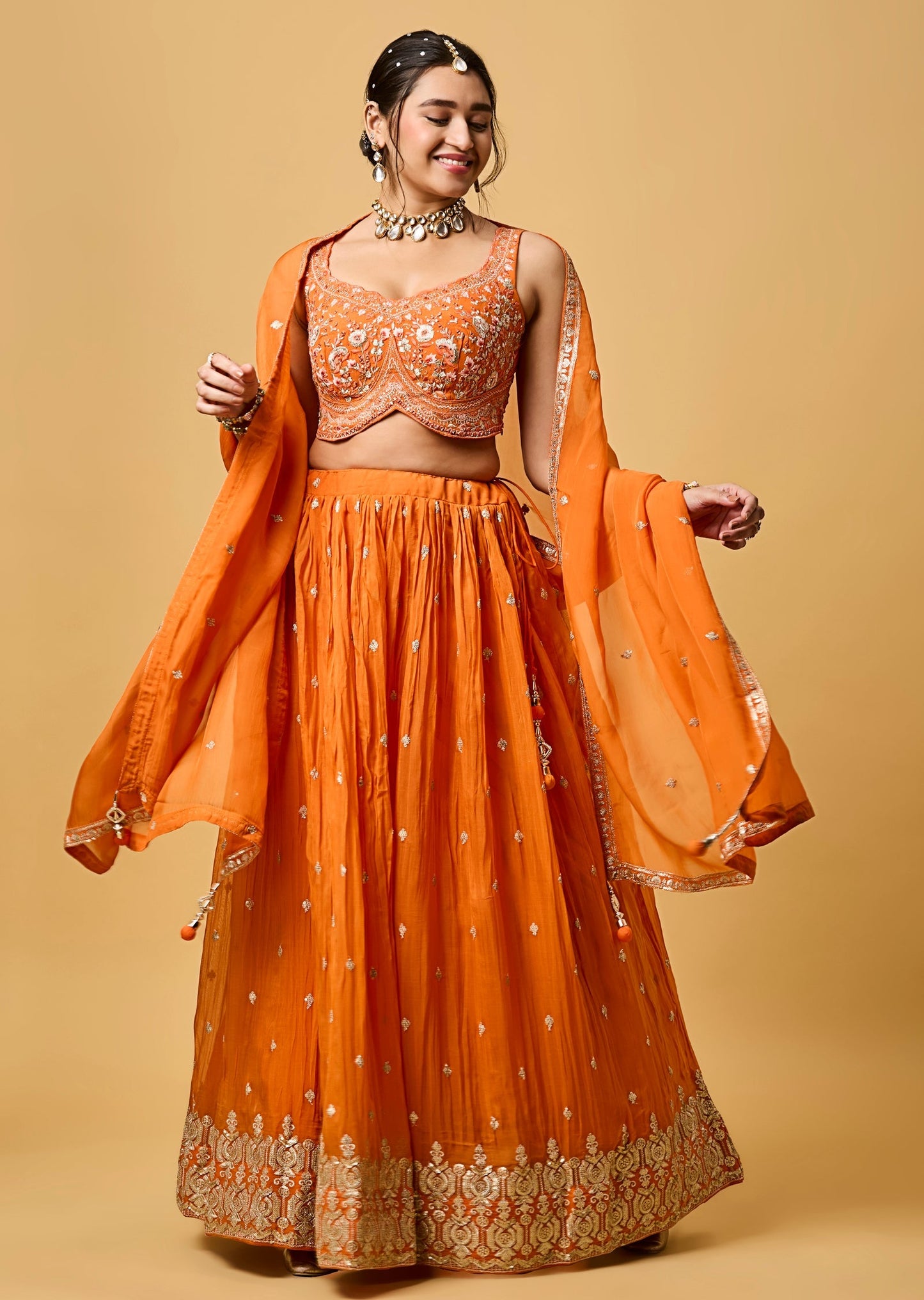 Orange Organza Lehenga