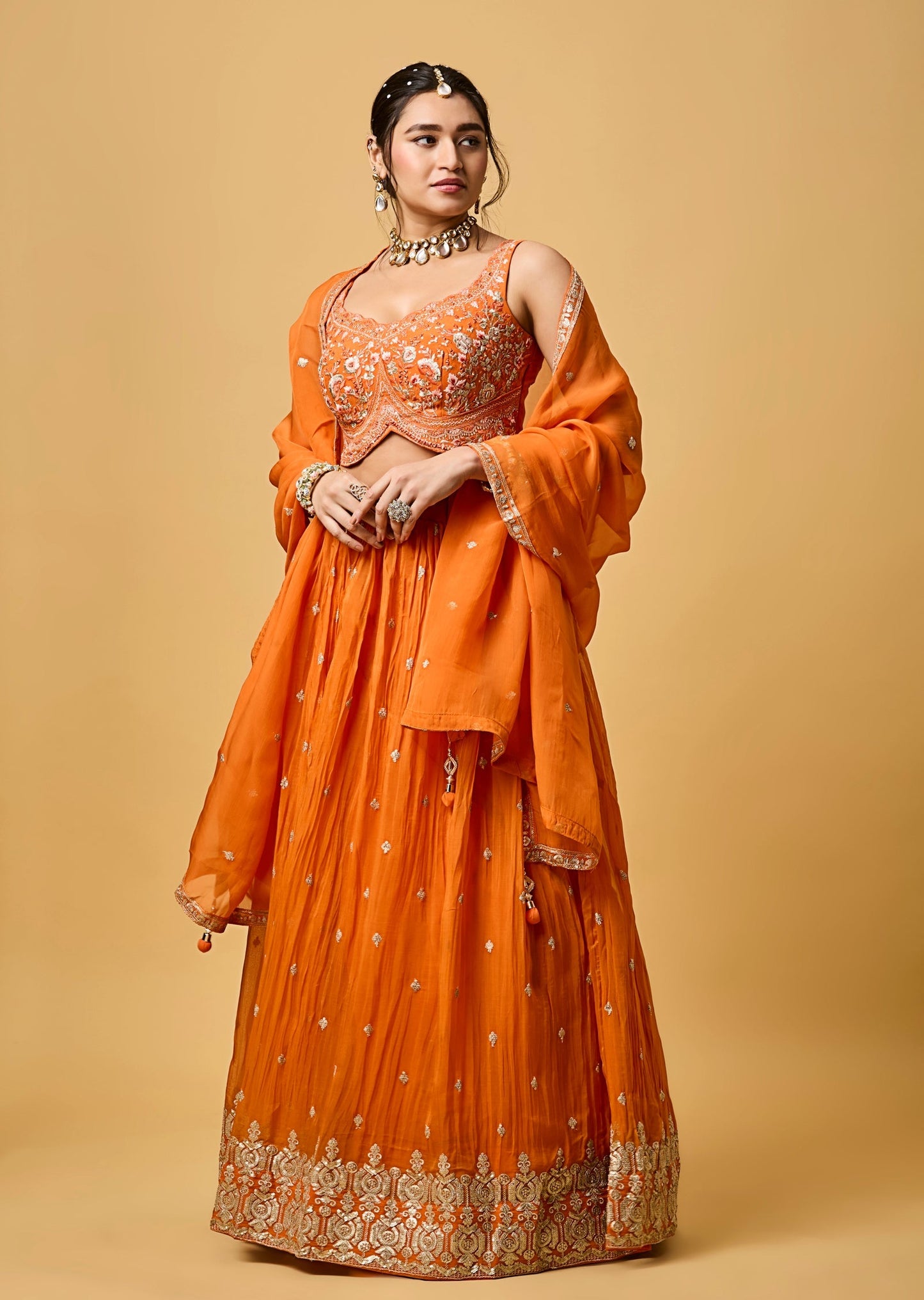 Orange Organza Lehenga