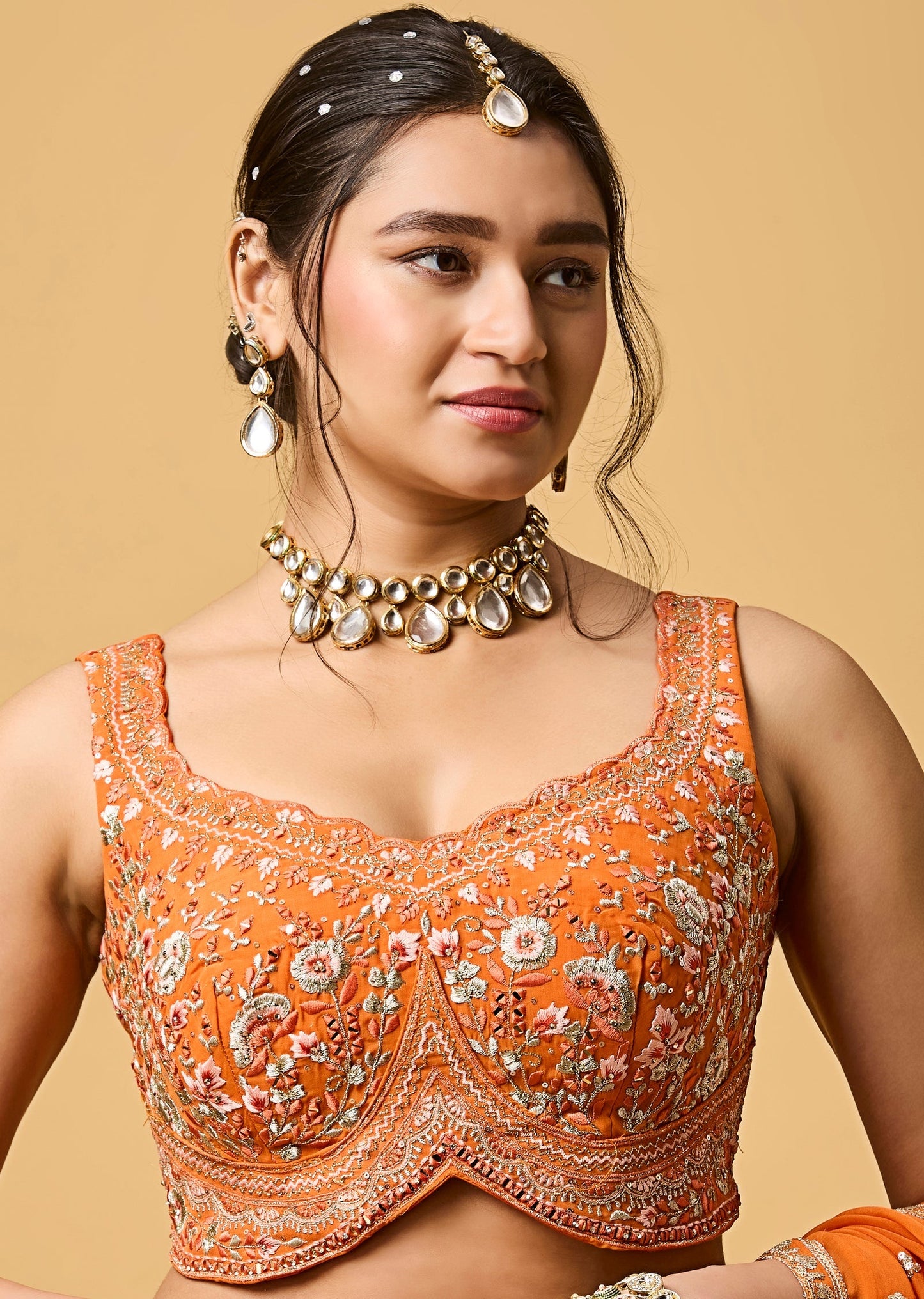 Orange Organza Lehenga