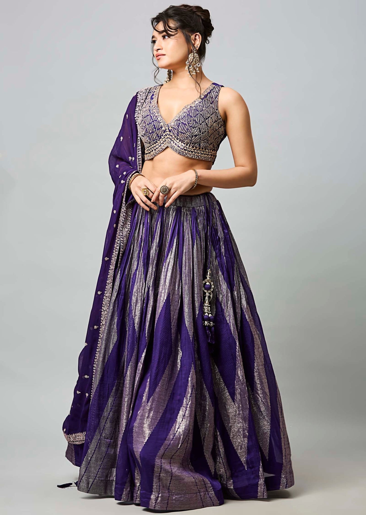 Purple Silk Organza Lehenga