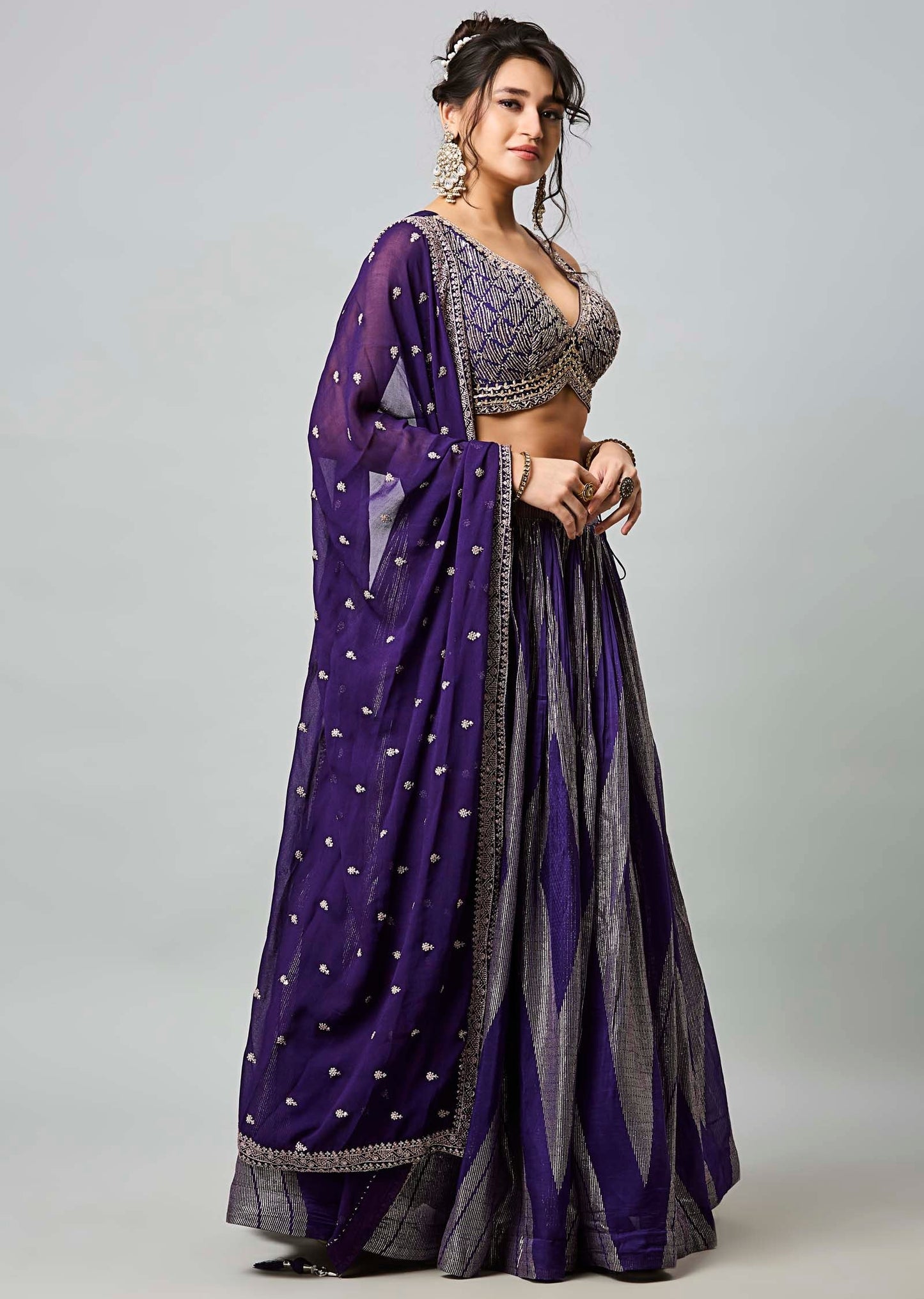 Purple Silk Organza Lehenga