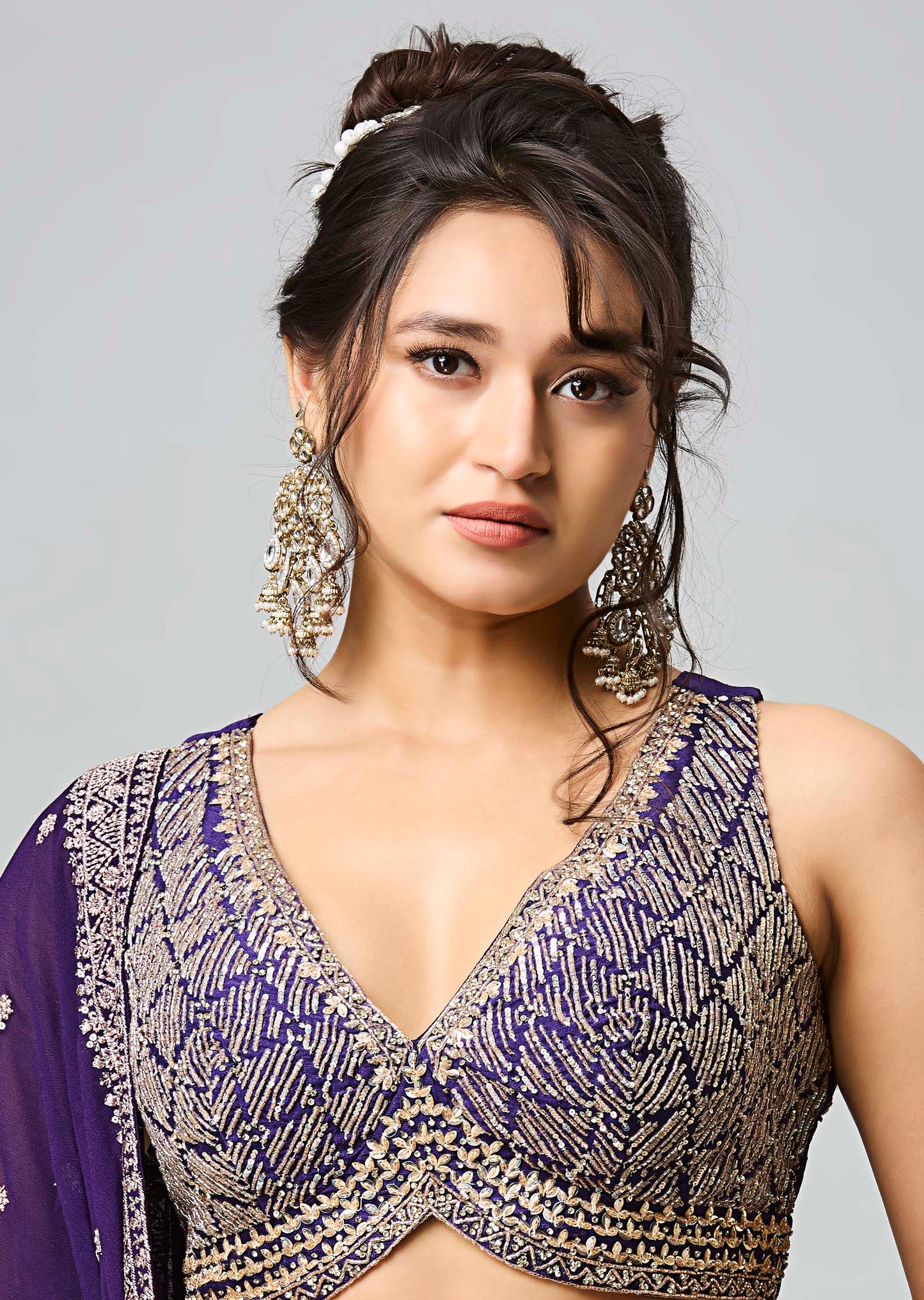 Purple Silk Organza Lehenga