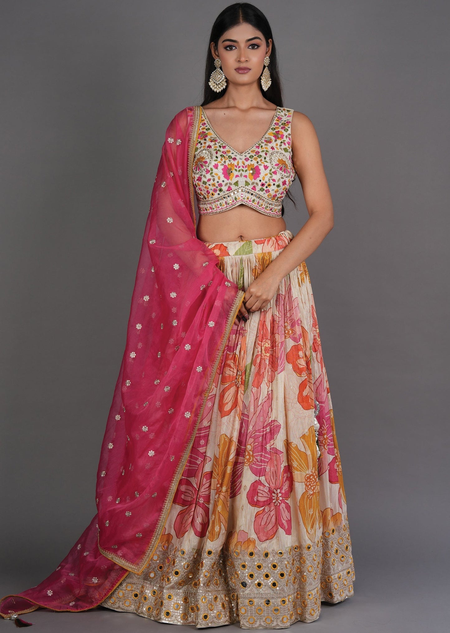 Biege Tissue Silk Lehenga