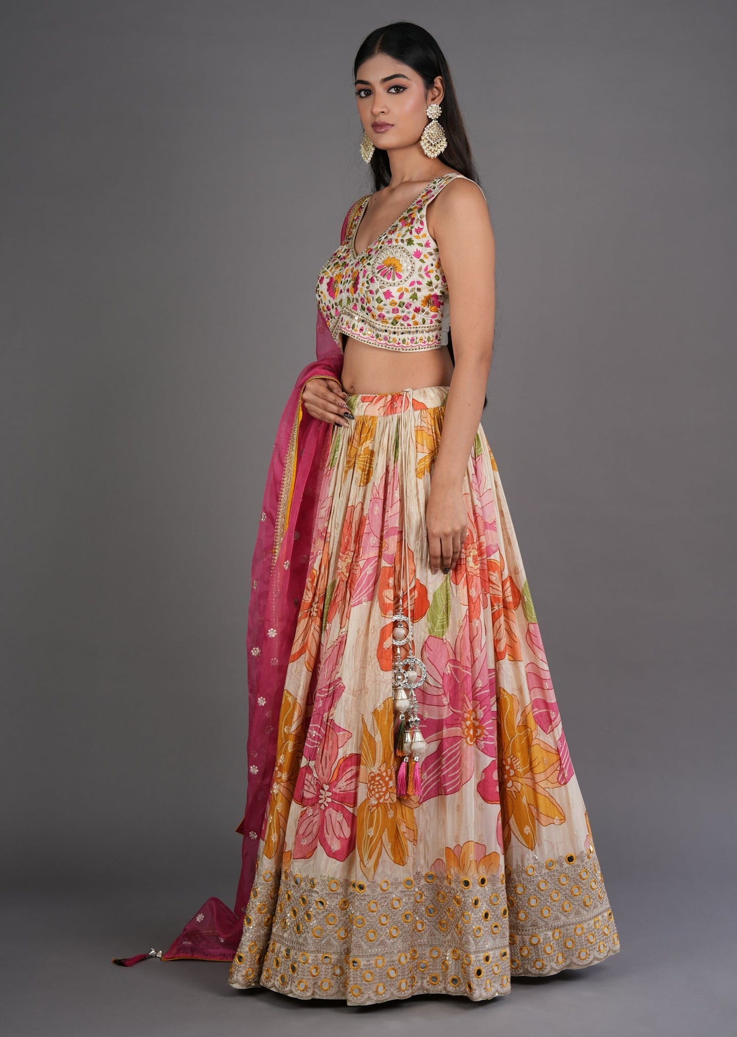 Biege Tissue Silk Lehenga