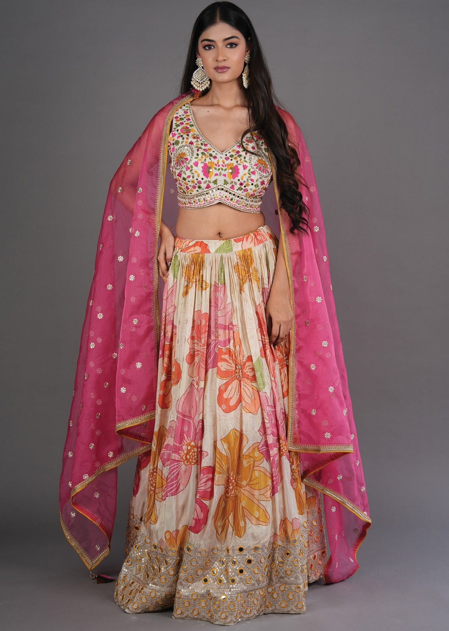 Biege Tissue Silk Lehenga