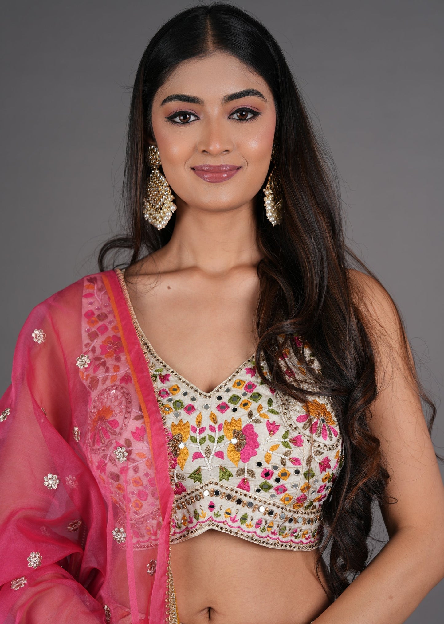 Biege Tissue Silk Lehenga