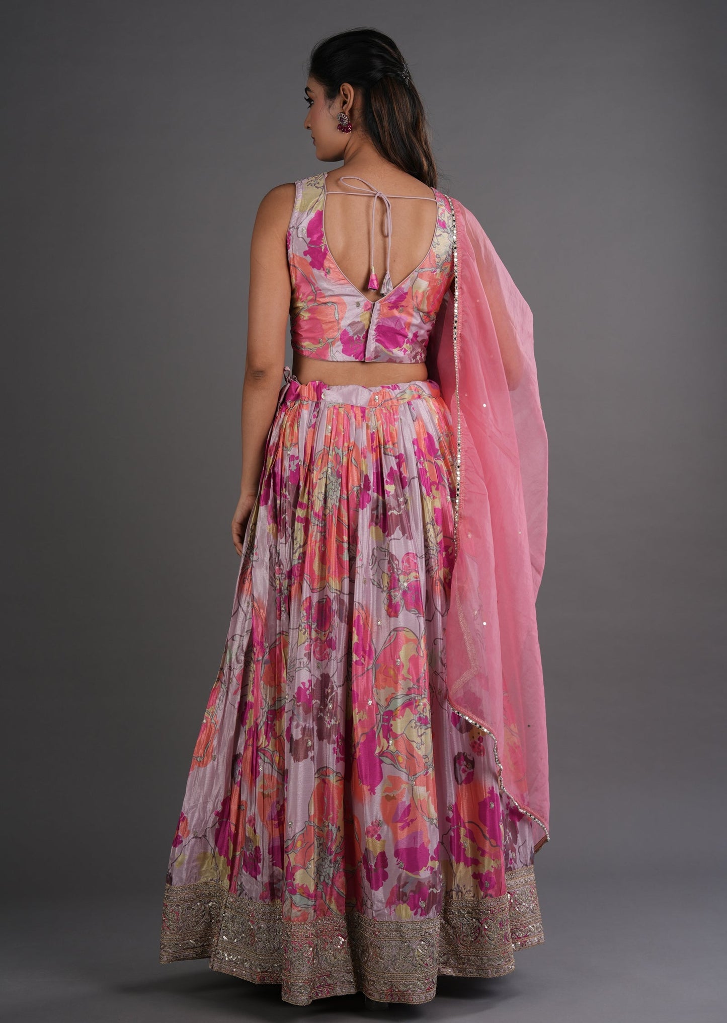Onion Pink Tissue Lehenga