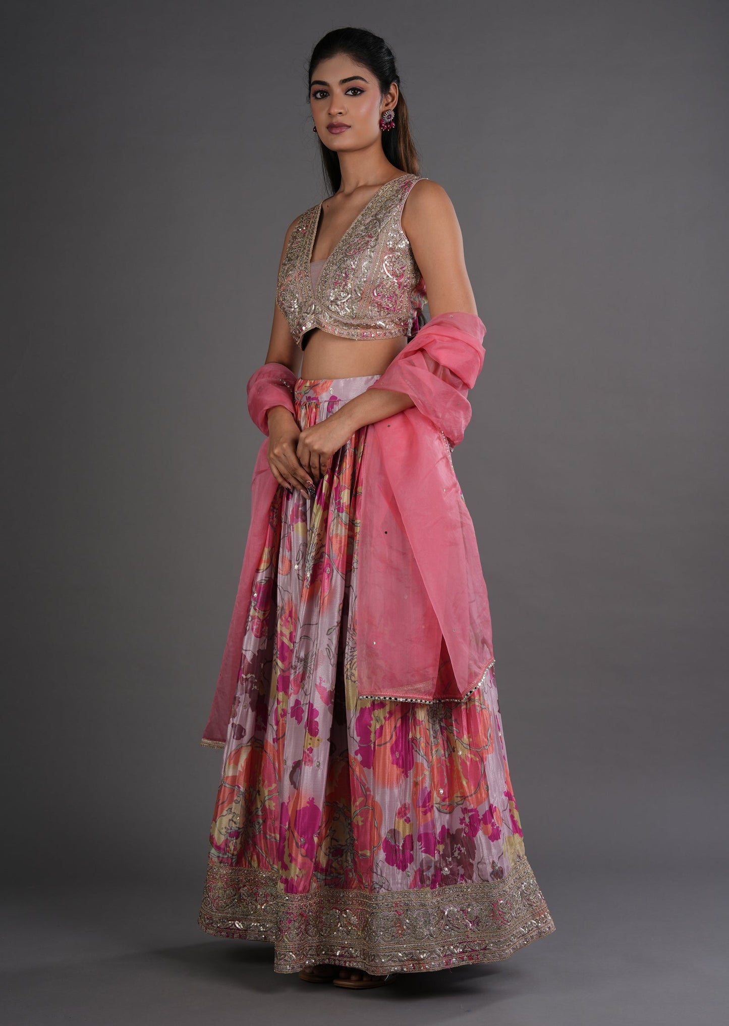 Onion Pink Tissue Lehenga