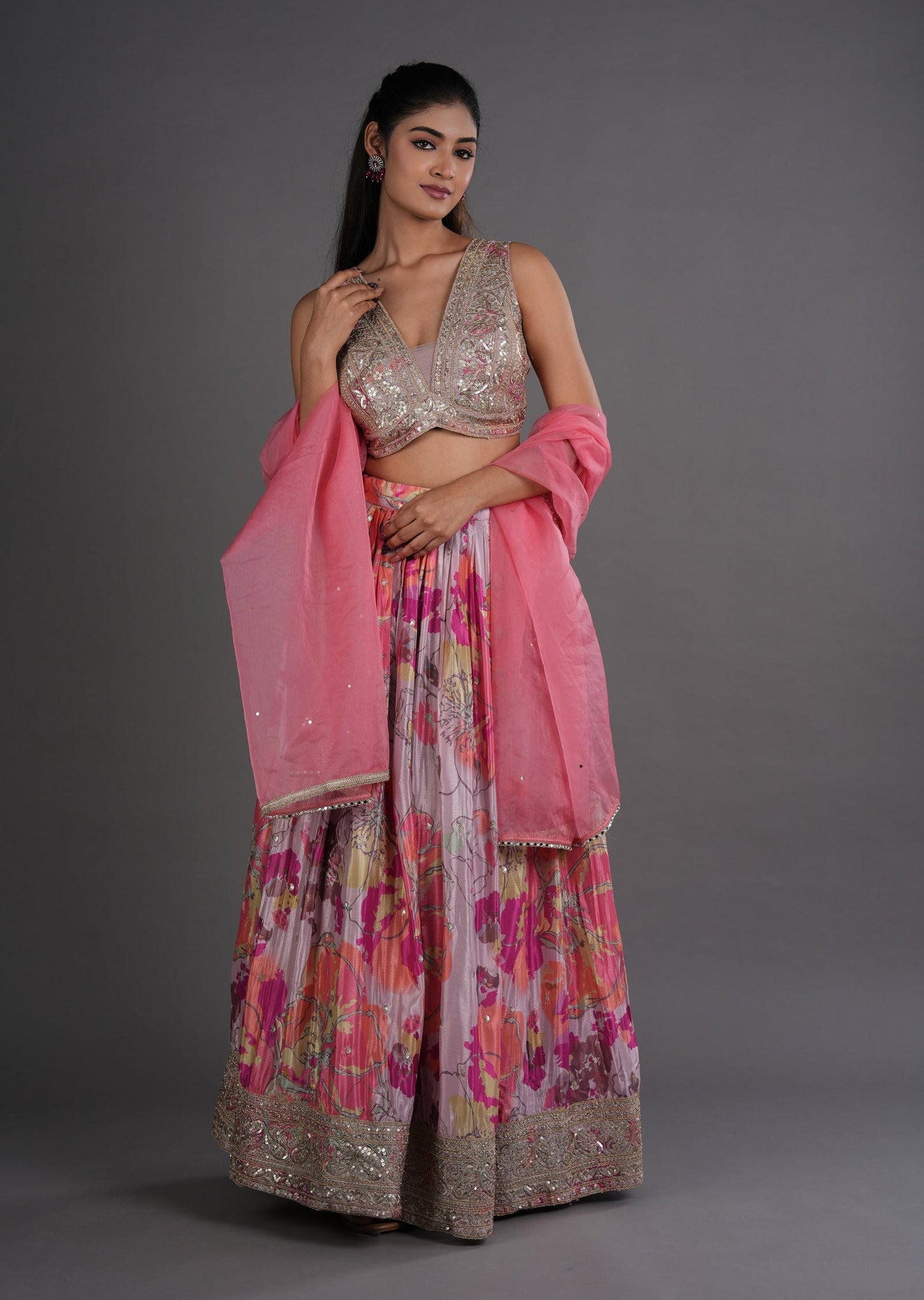 Onion Pink Tissue Lehenga