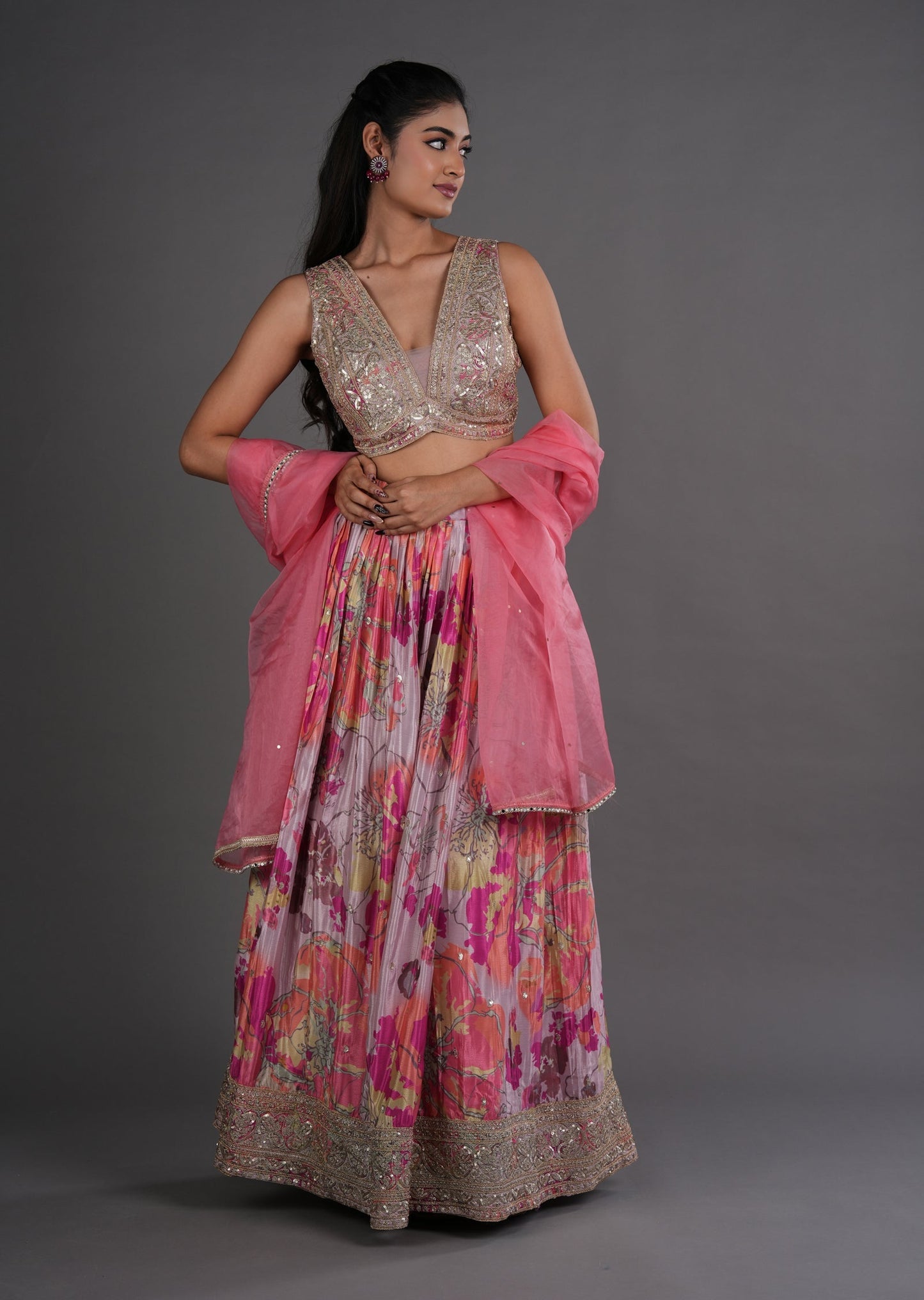 Onion Pink Tissue Lehenga