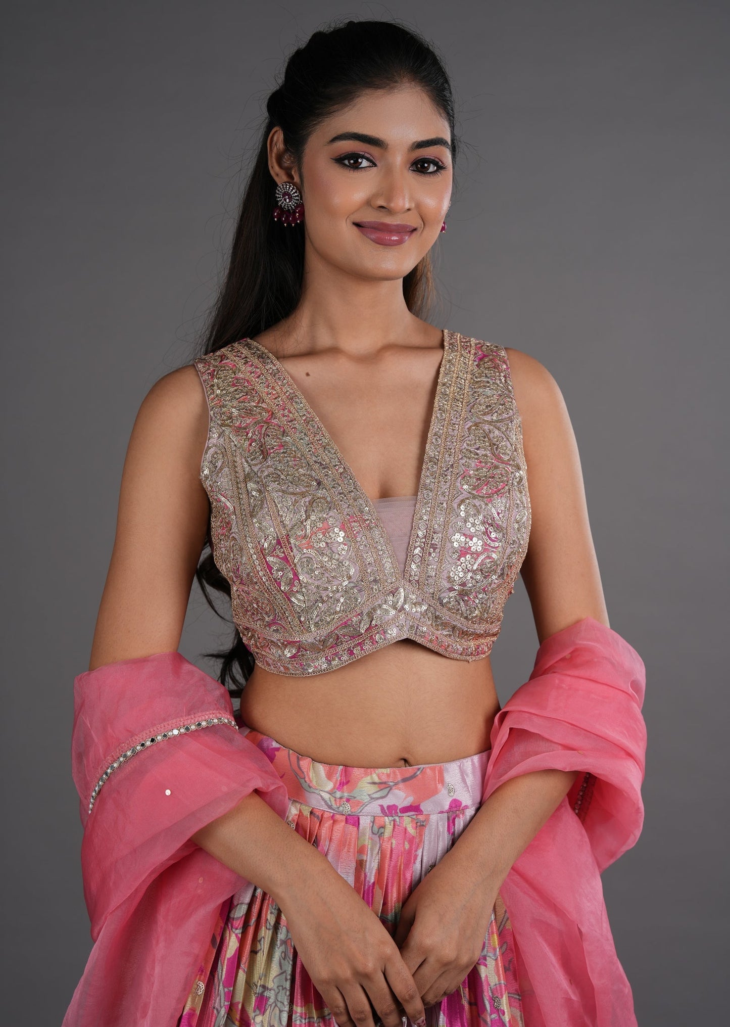 Onion Pink Tissue Lehenga