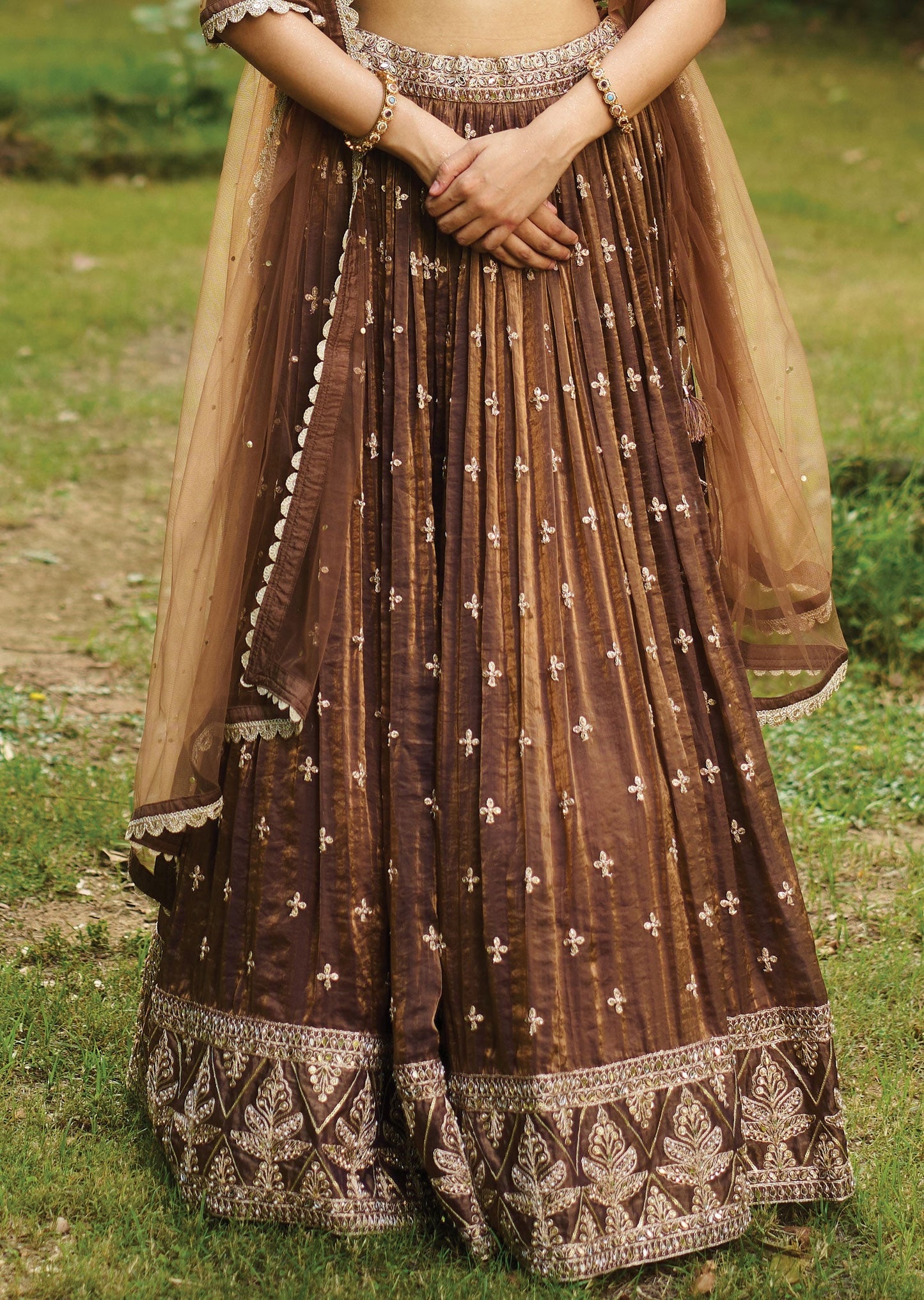 Brown Tissue Chiffon Lehenga Set