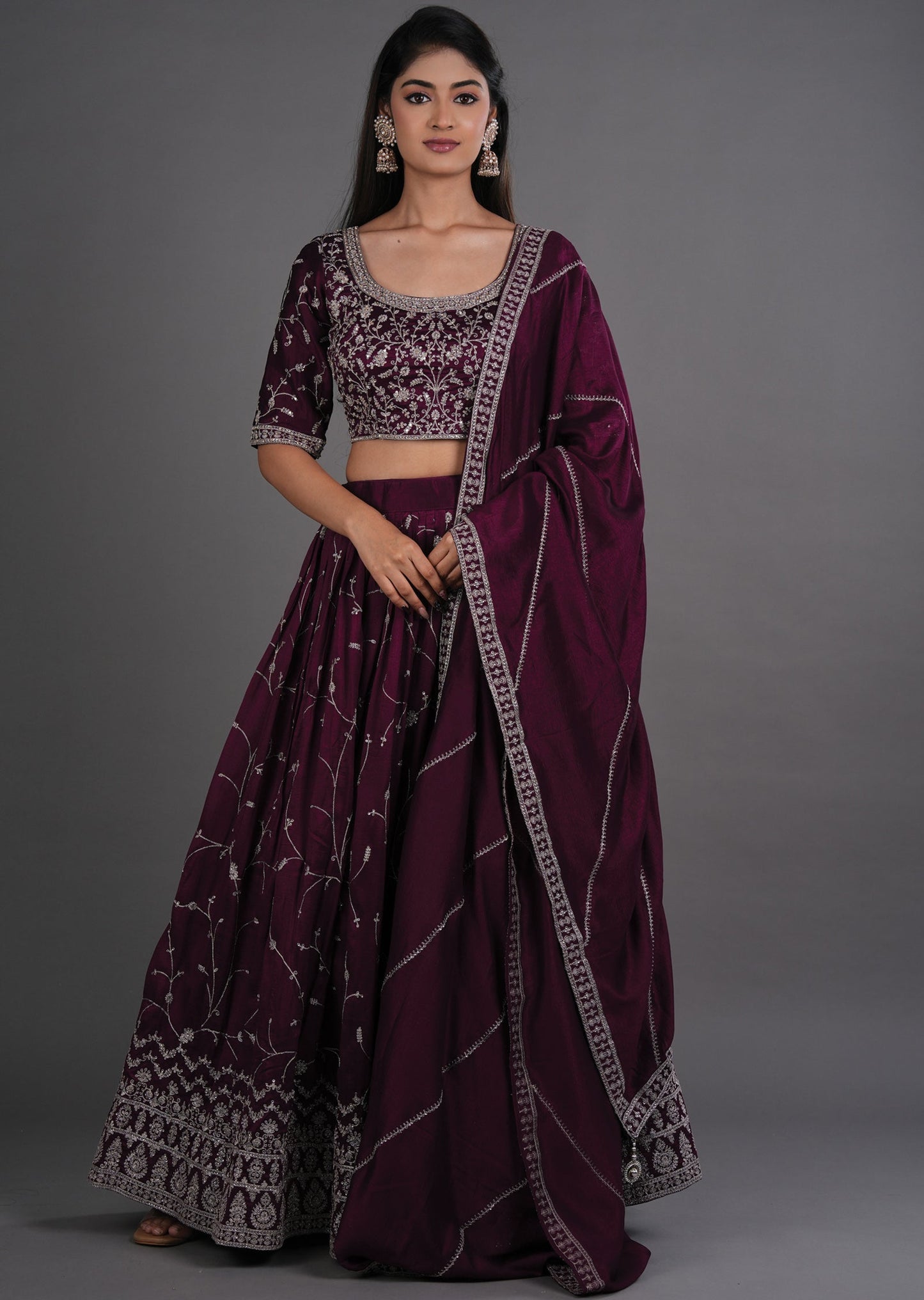 Wine Silk Lehenga