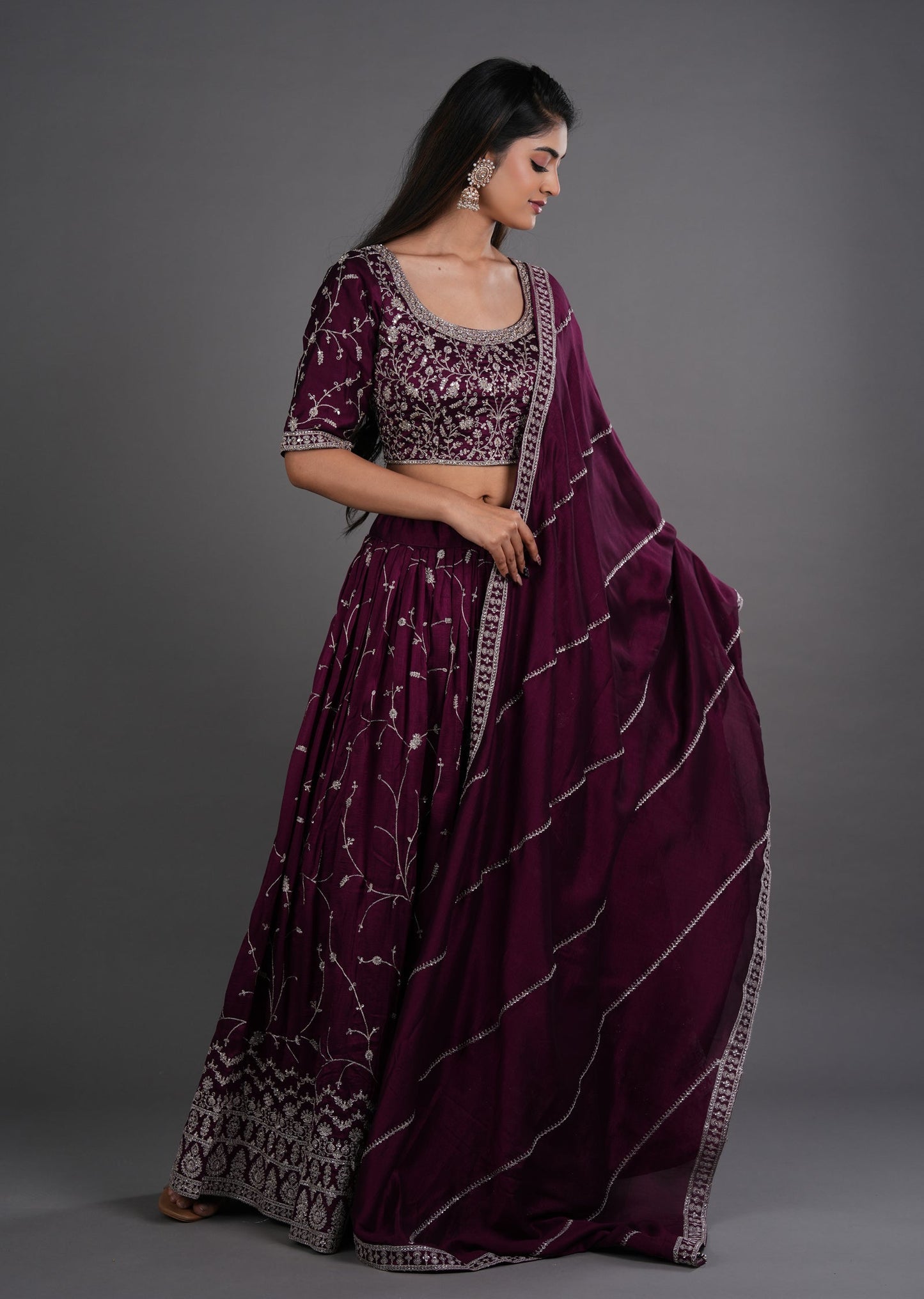 Wine Silk Lehenga