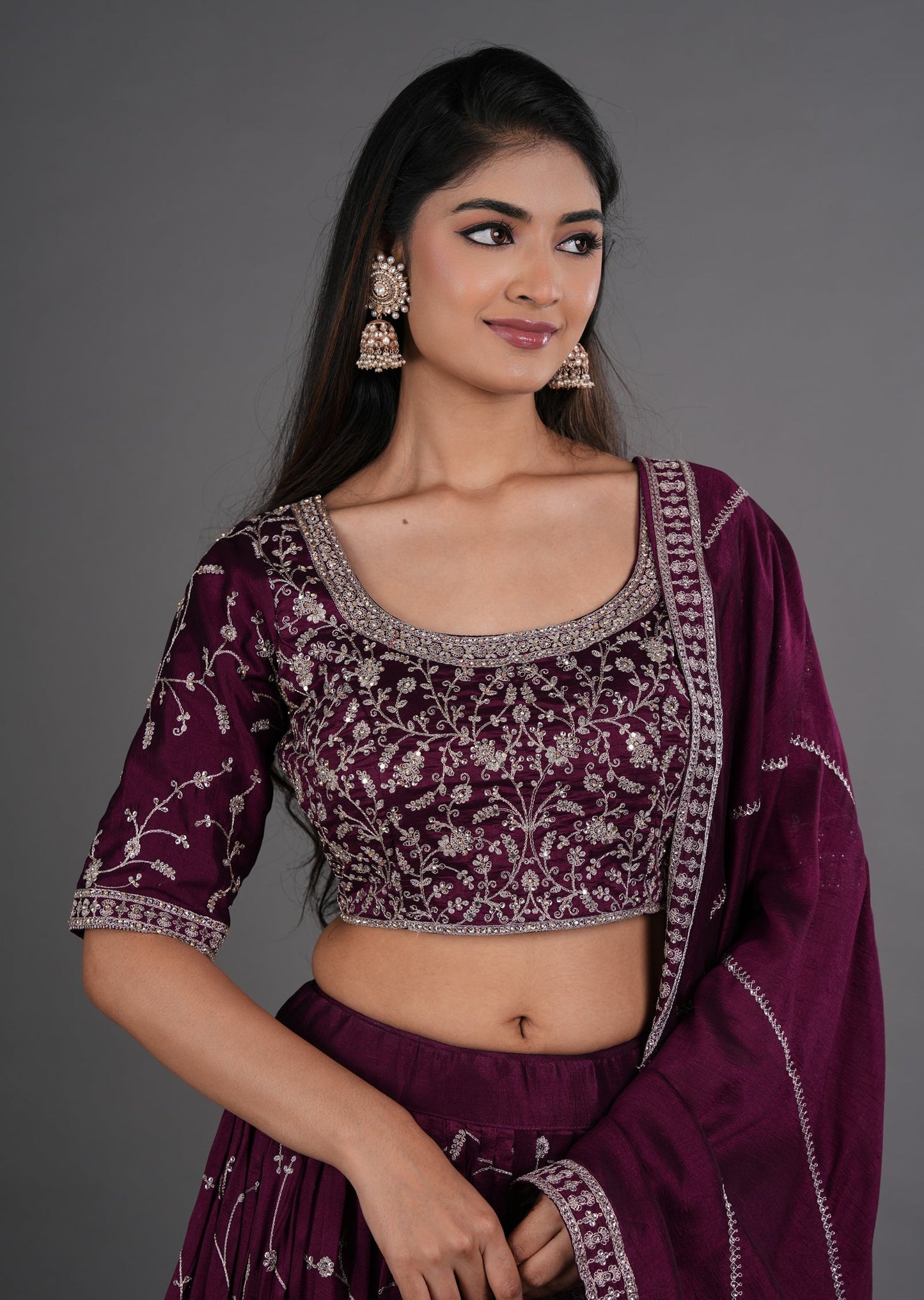 Wine Silk Lehenga