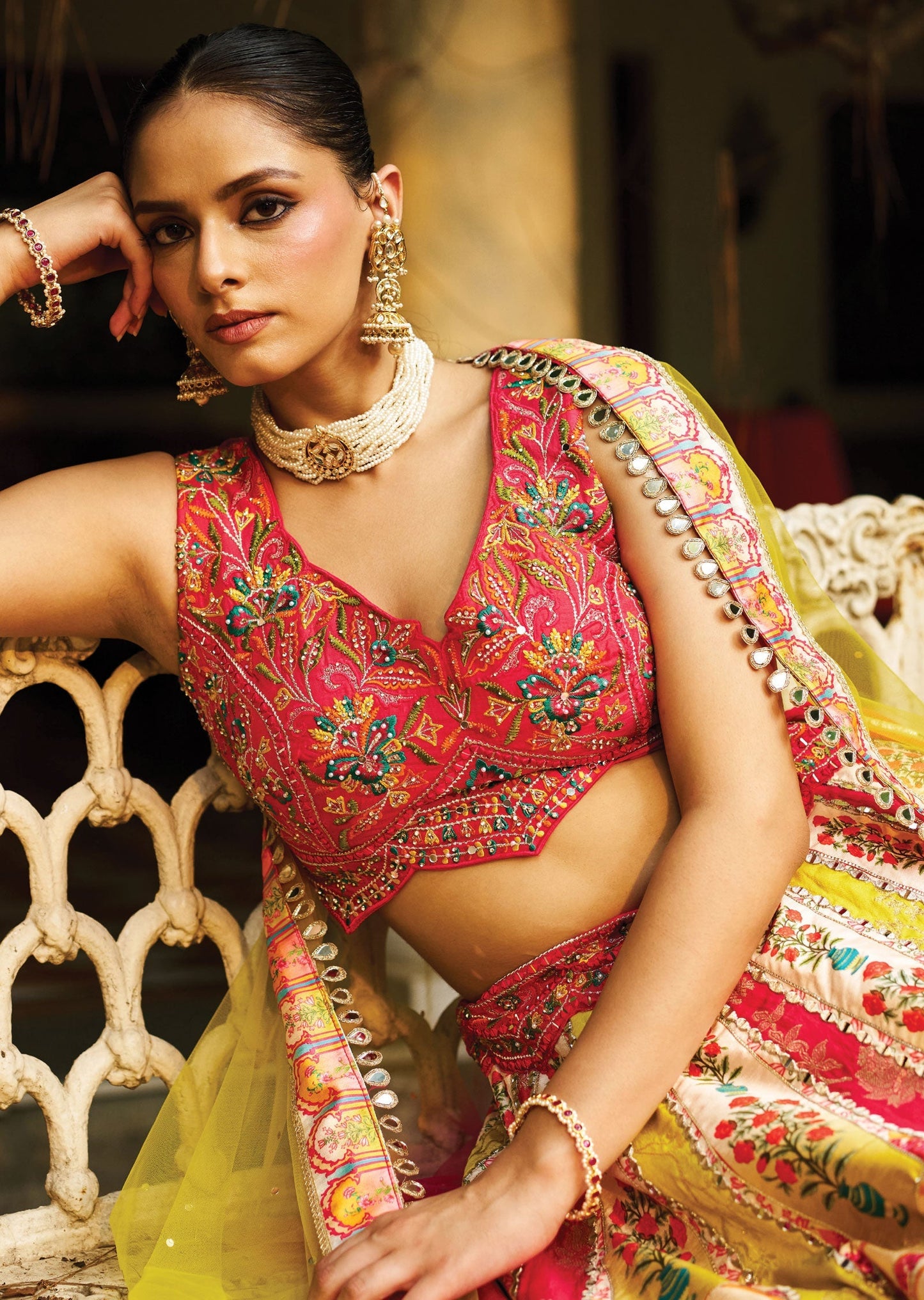 Multi Colour Silk Lehenga