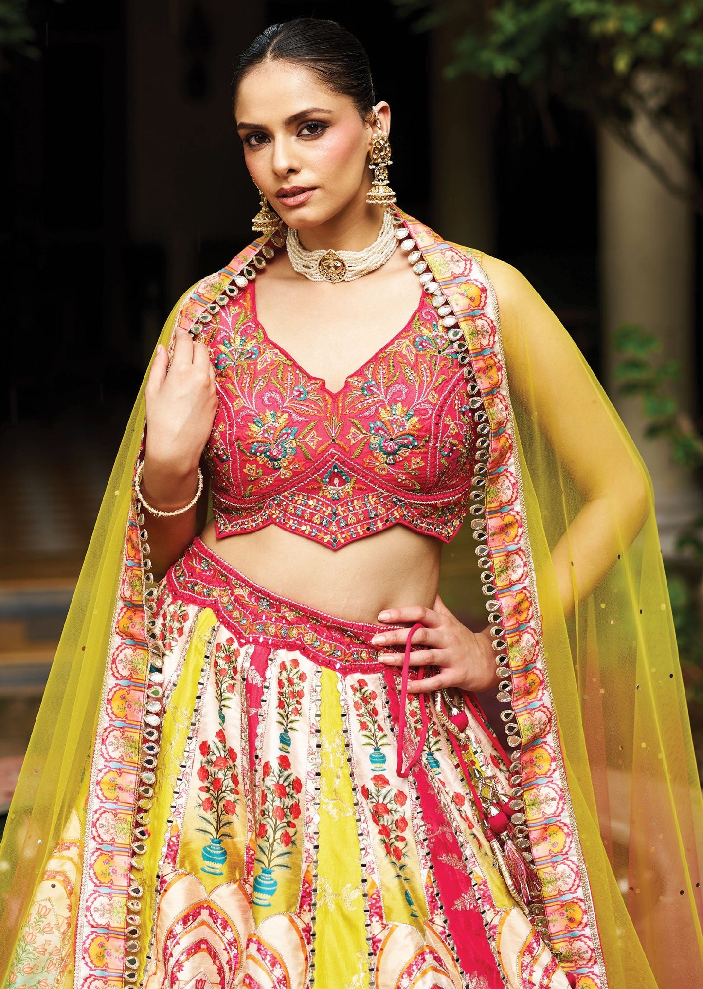 Multi Colour Silk Lehenga
