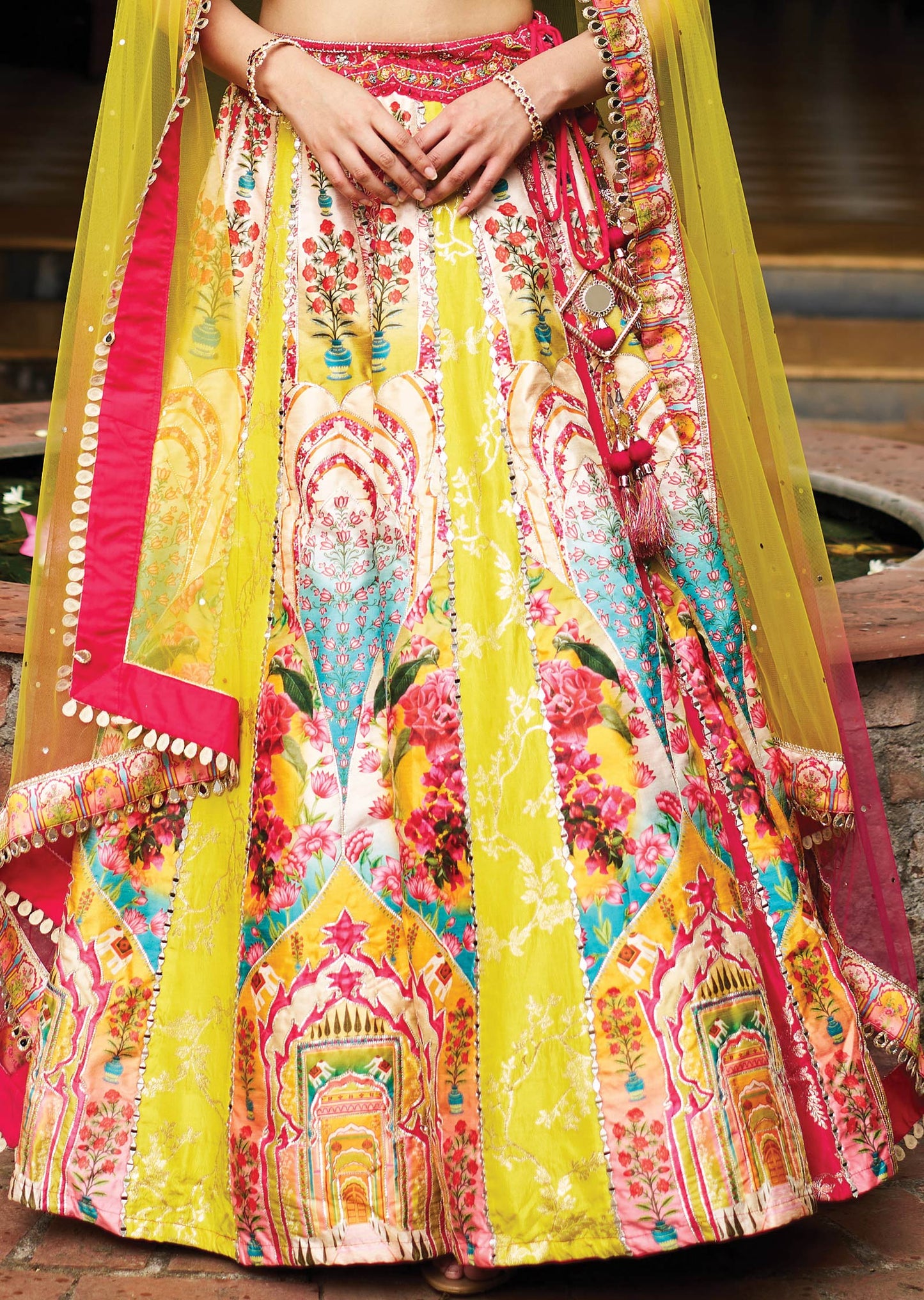 Multi Colour Silk Lehenga
