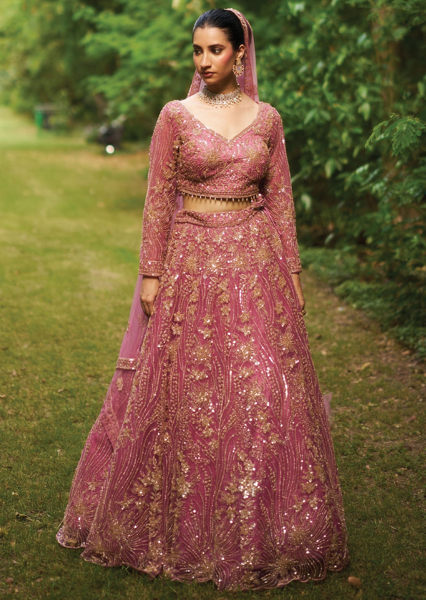 Onion Pink Net Lehenga Set