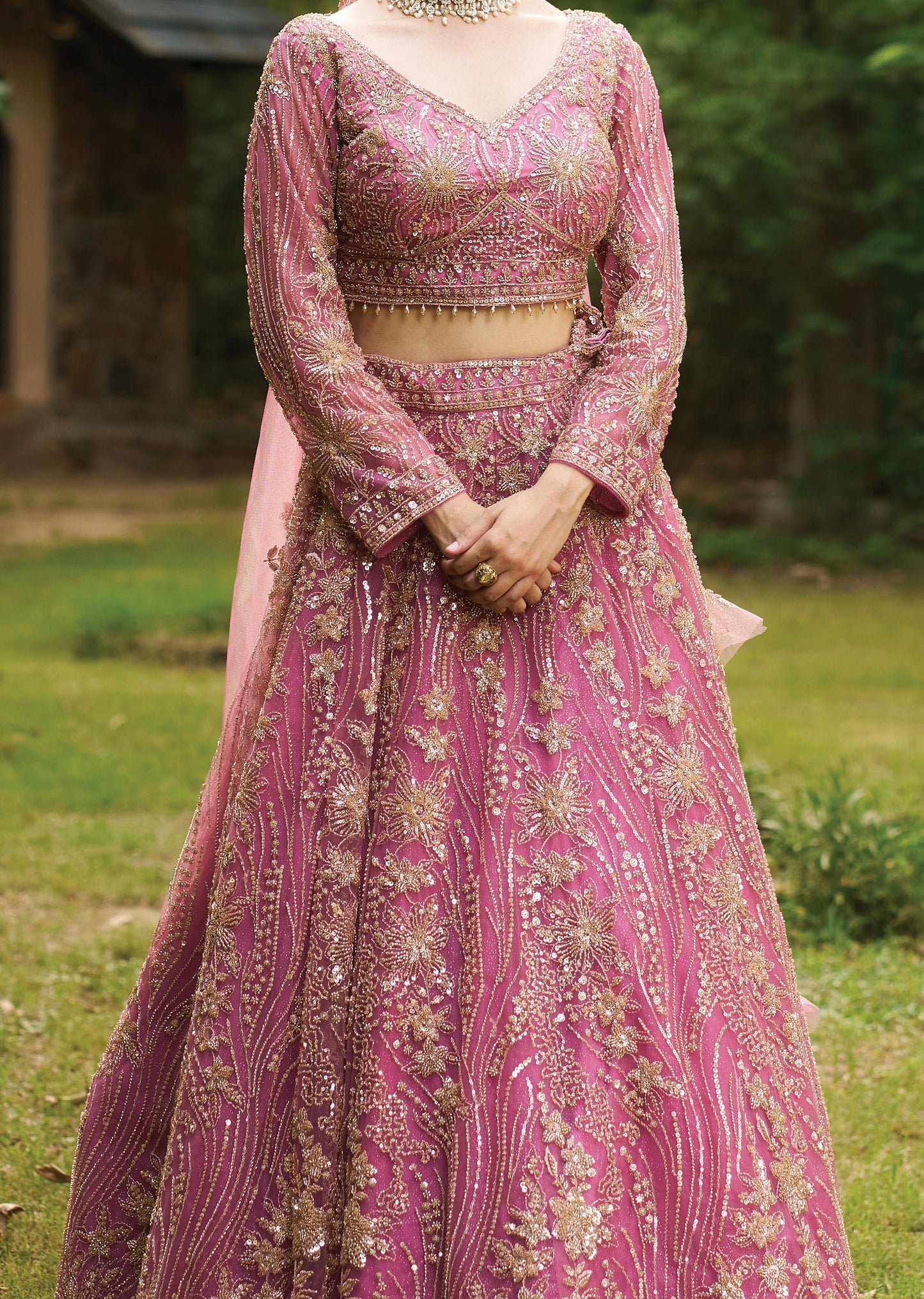 Onion Pink Net Lehenga Set