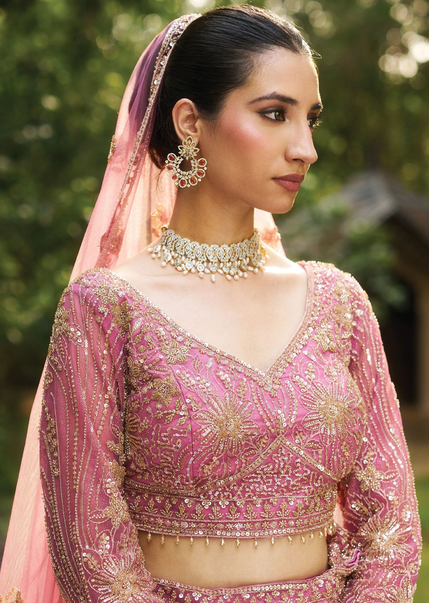 Onion Pink Net Lehenga Set