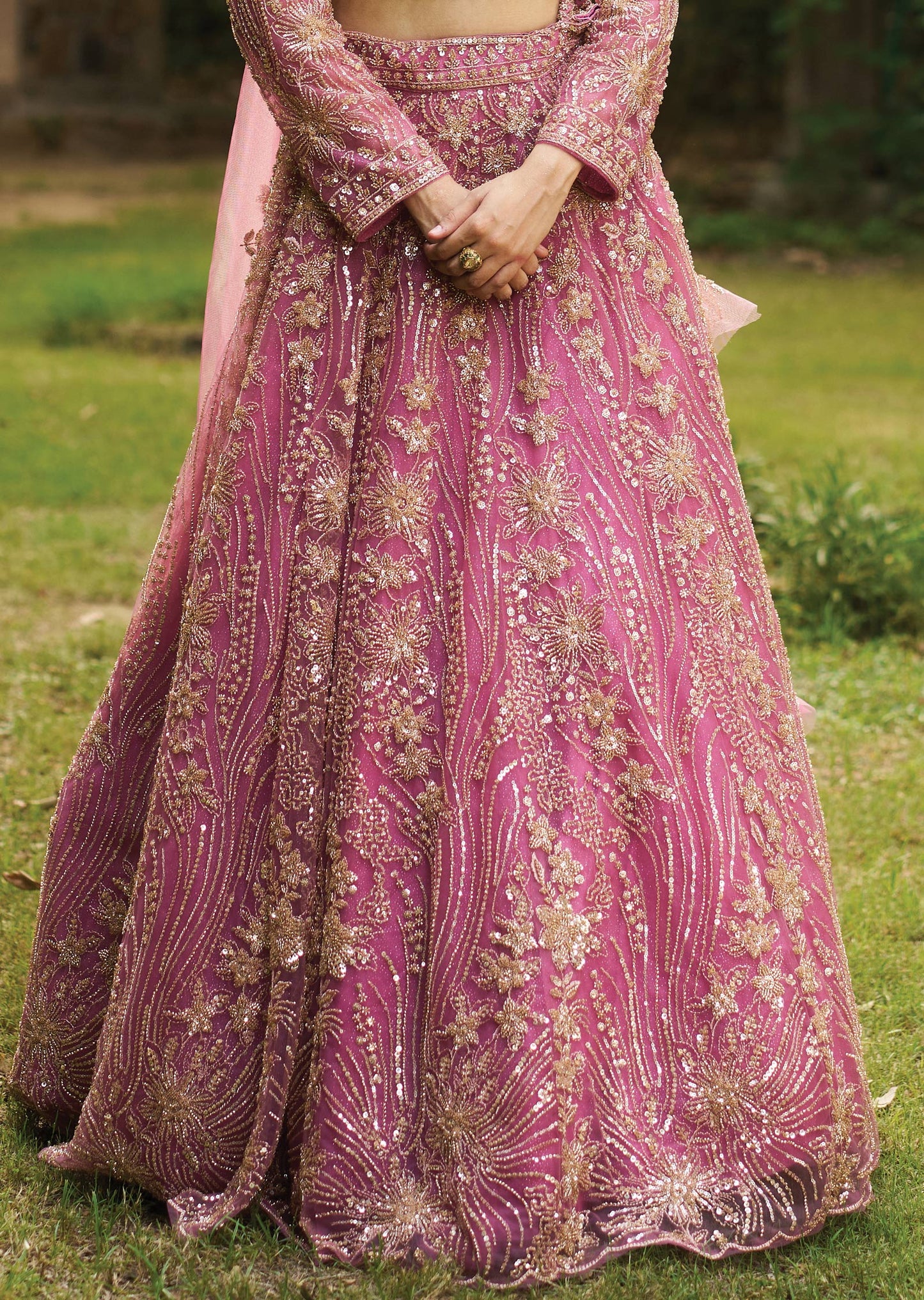 Onion Pink Net Lehenga Set