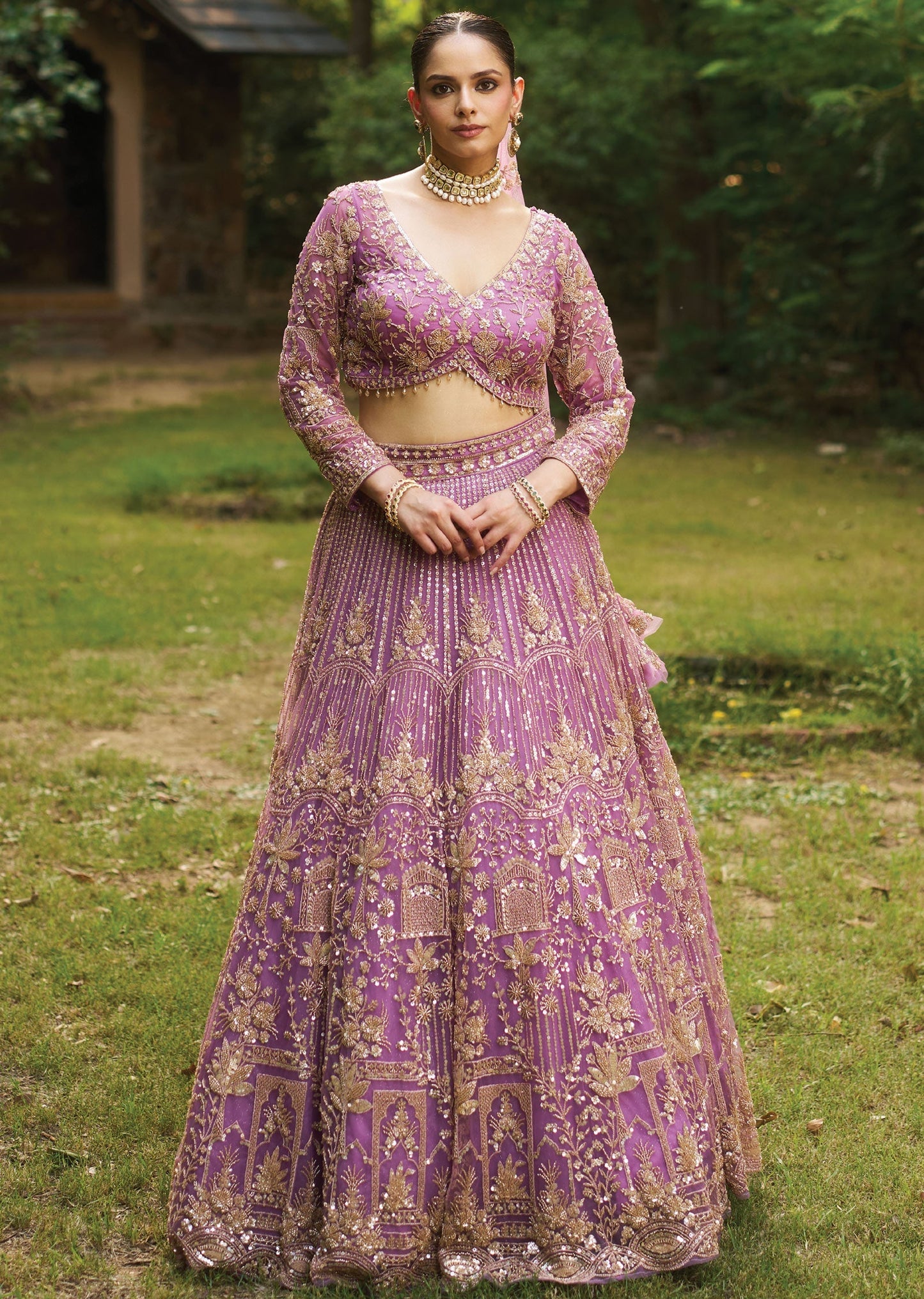 Lavender Net Lehenga Set