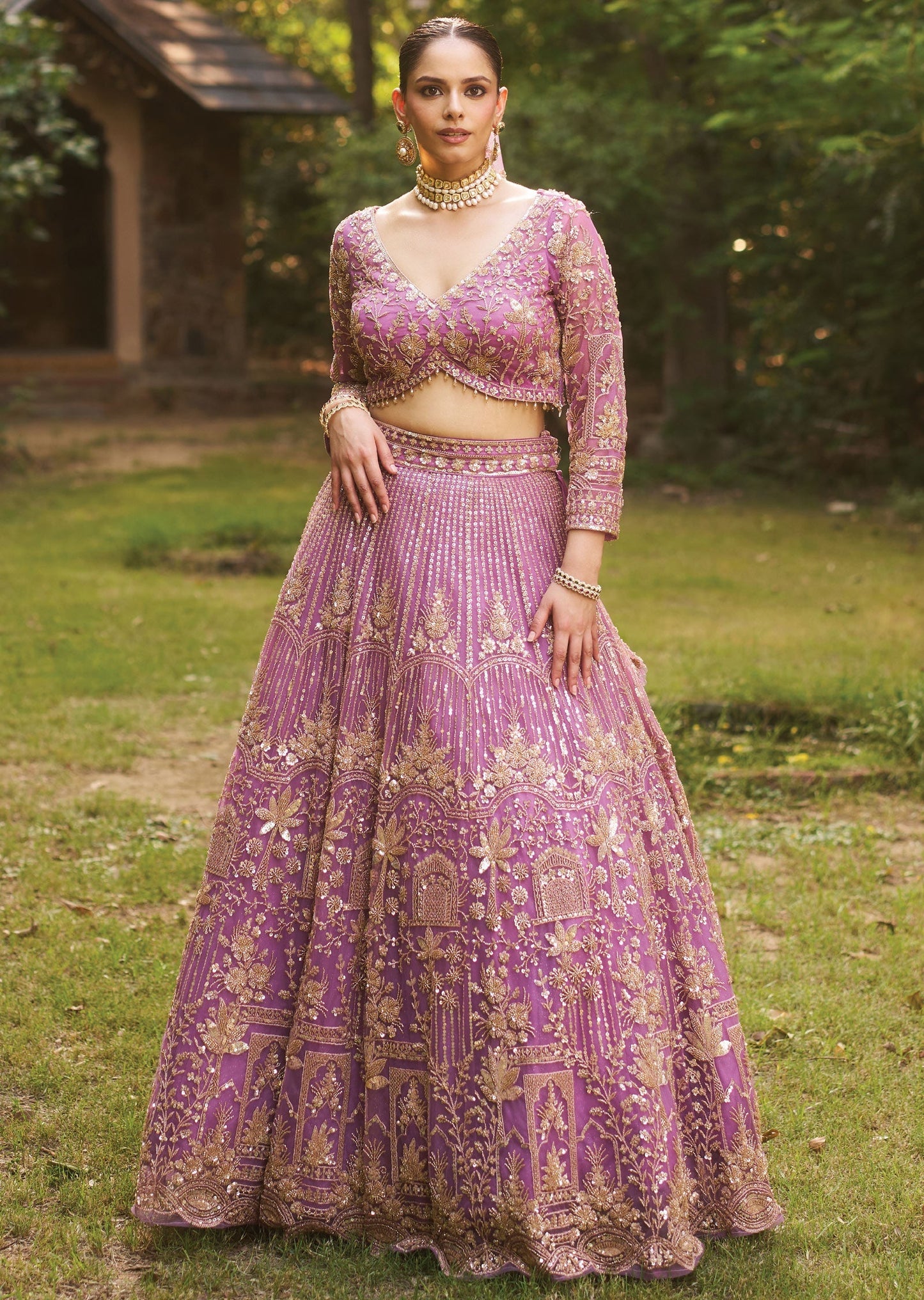 Lavender Net Lehenga Set