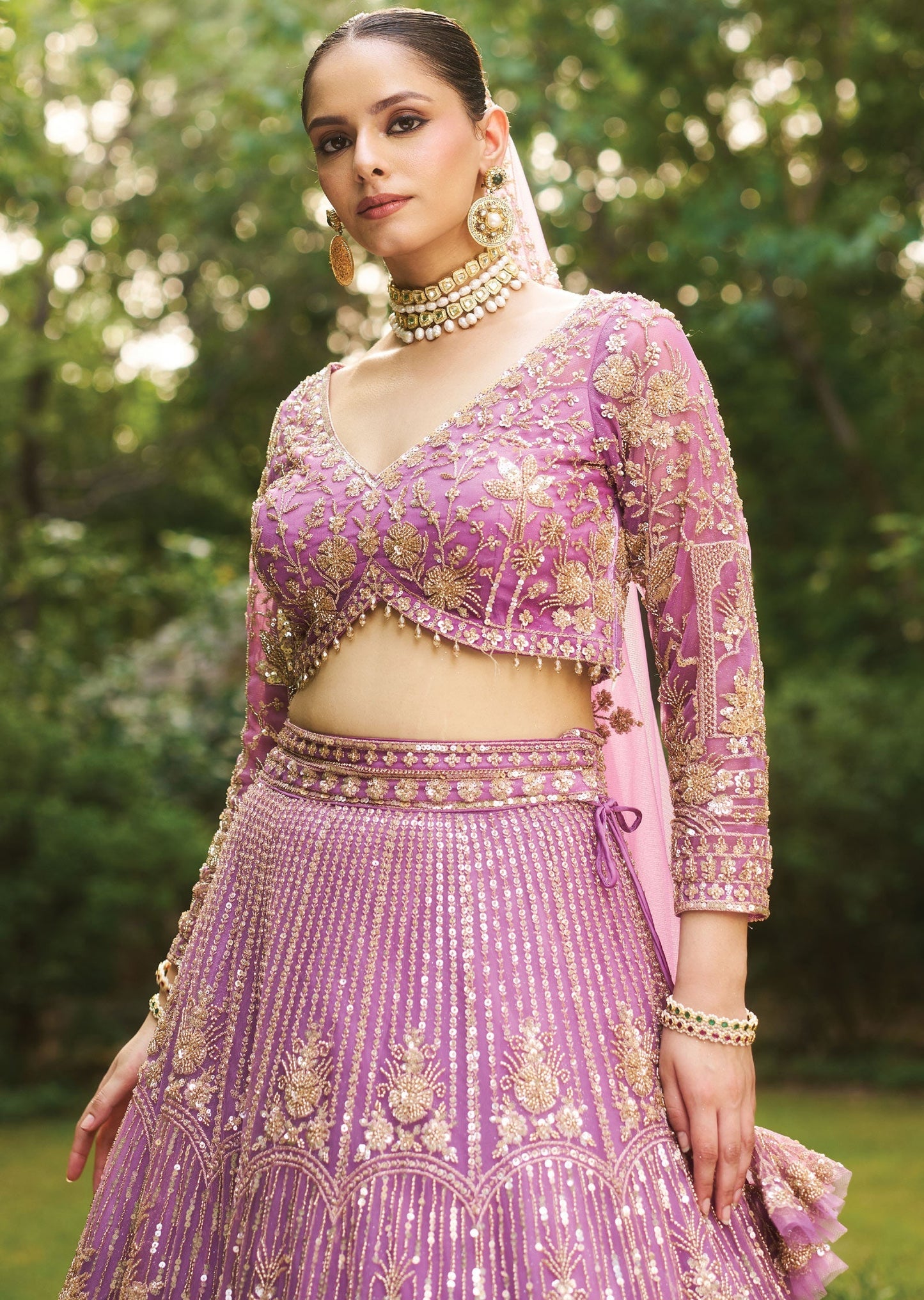Lavender Net Lehenga Set