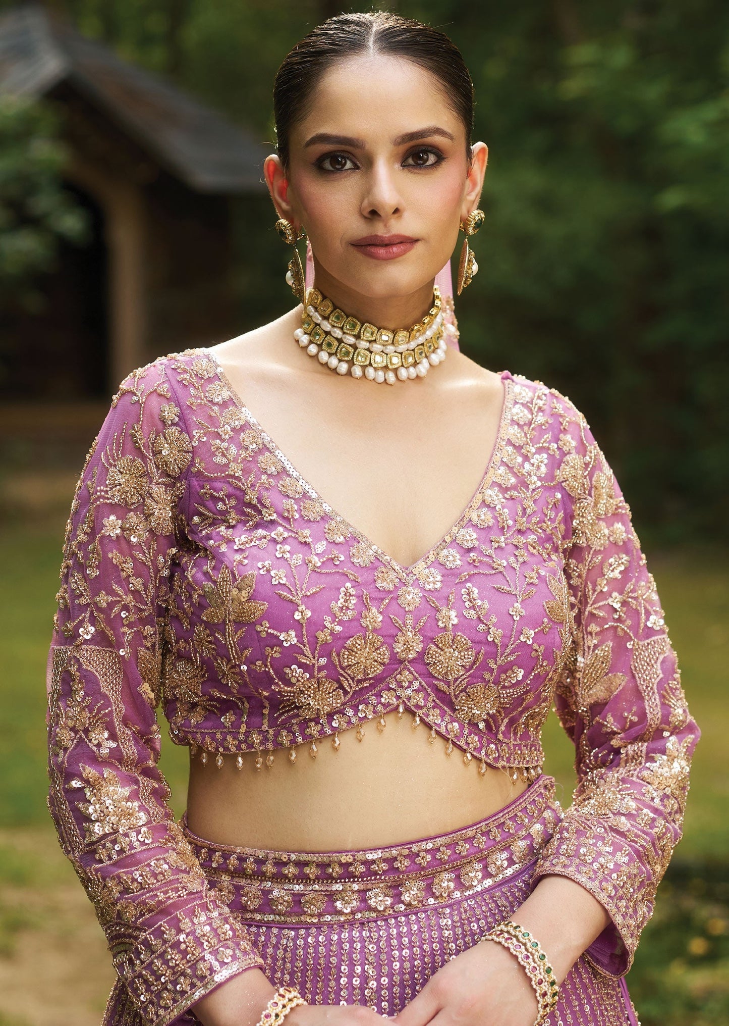 Lavender Net Lehenga Set