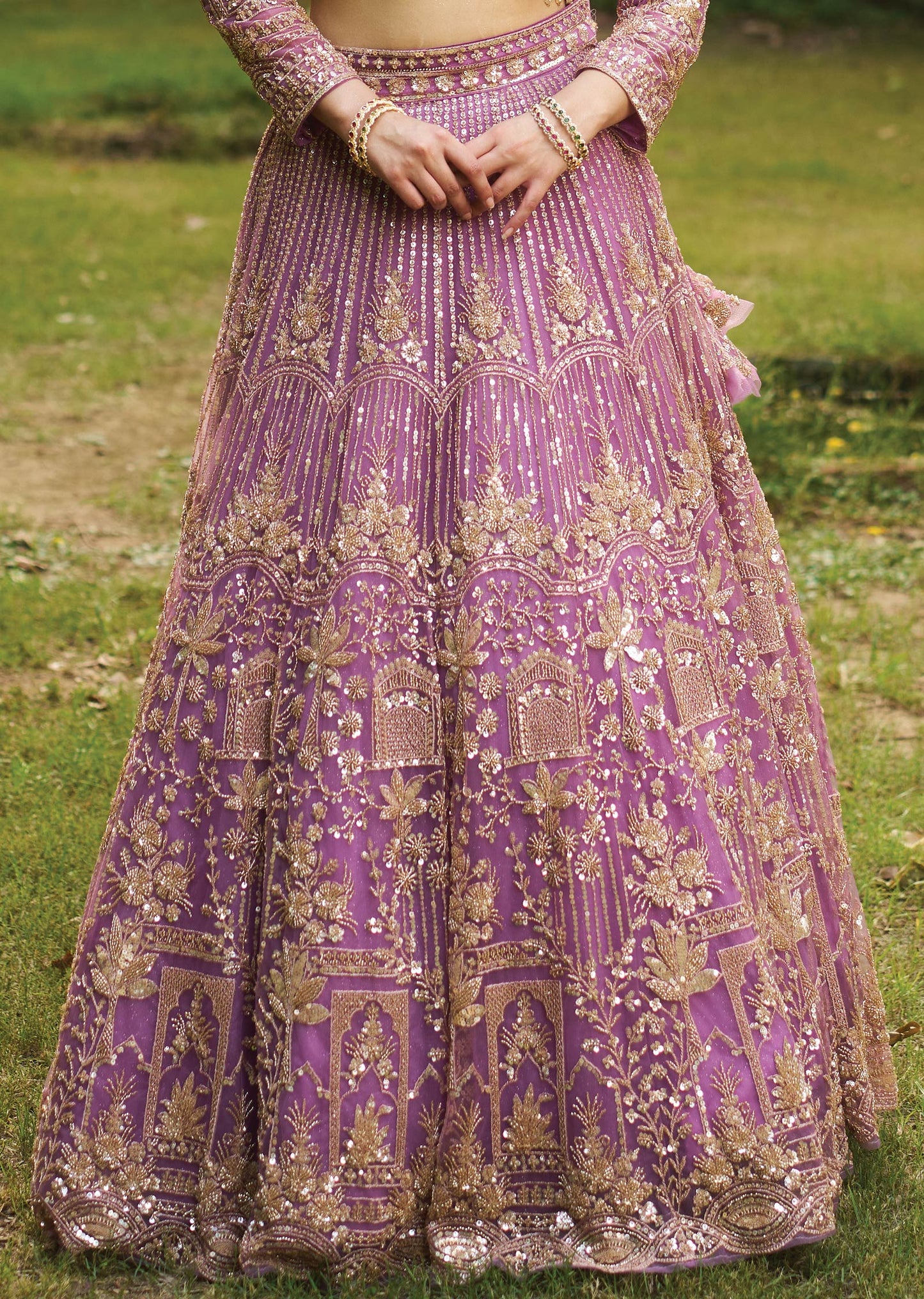Lavender Net Lehenga Set