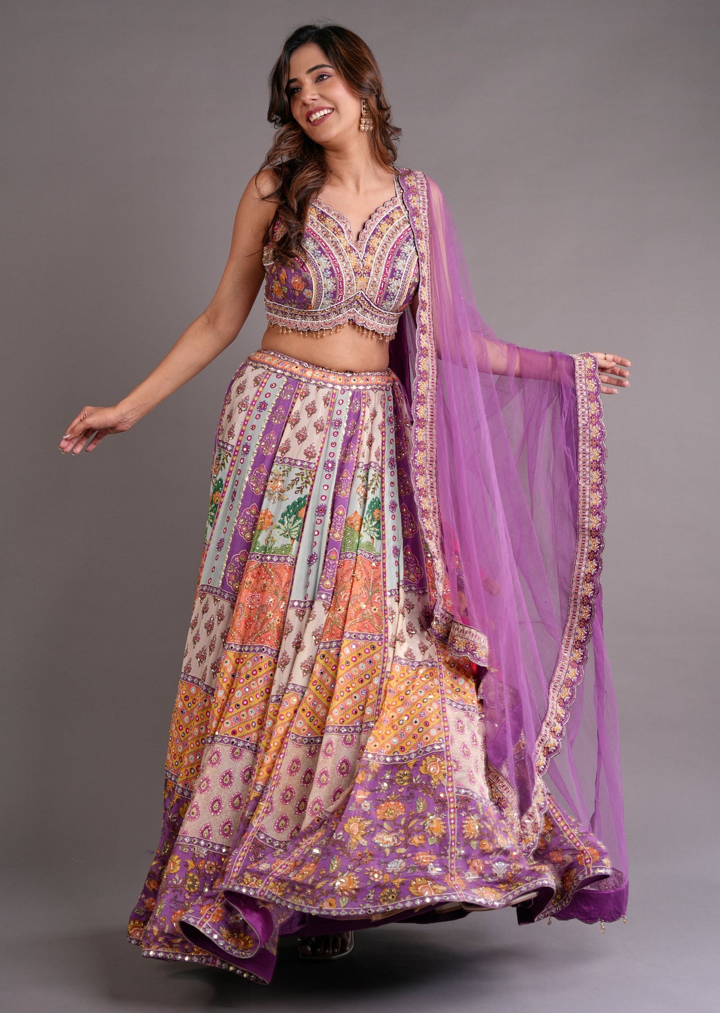 Multi Colour Silk Lehenga