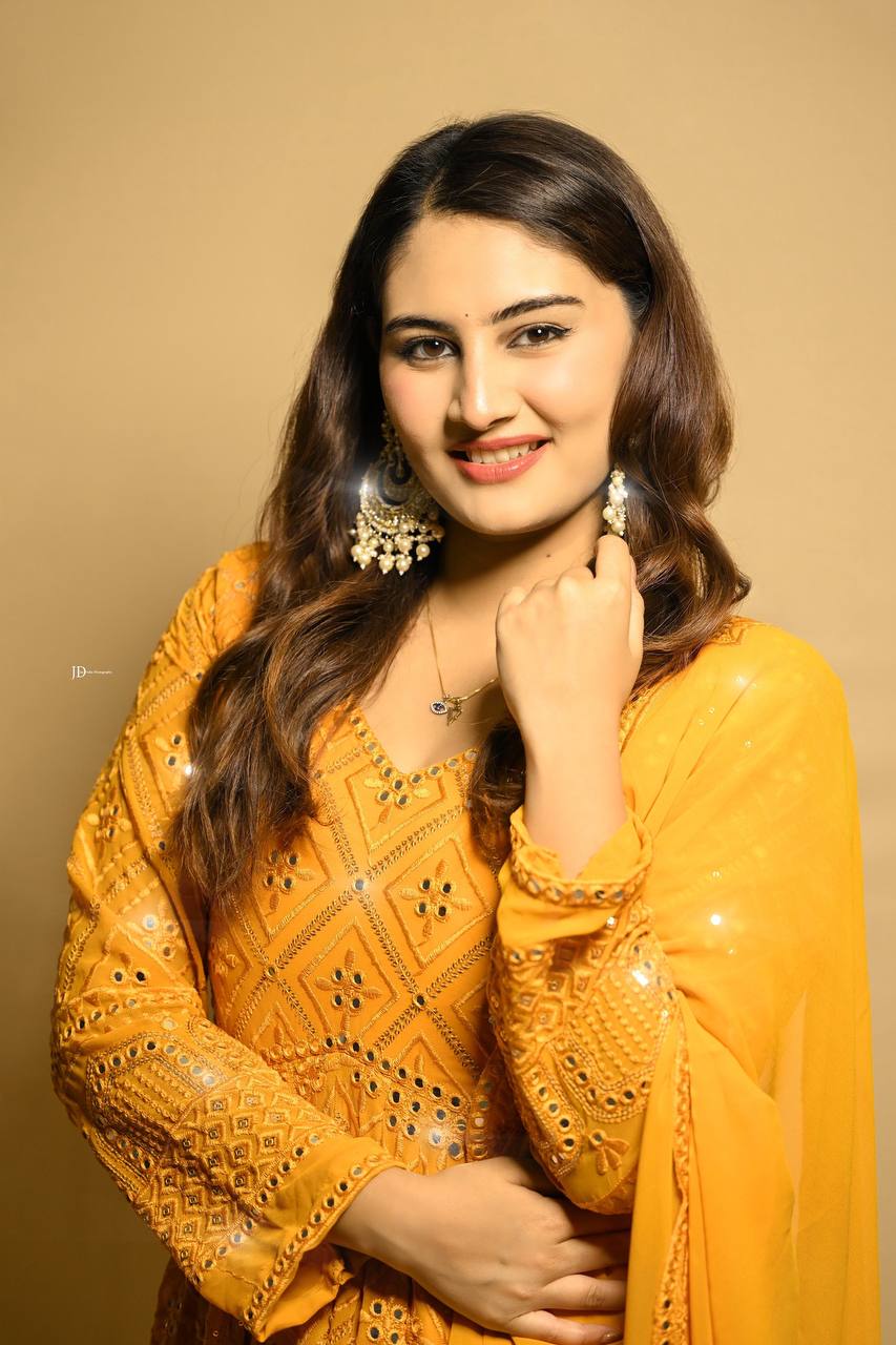 LAKHNAWI EMBROIDERED GEORGETTE ANARKALI FULLY STITCHED SUIT SET MUSTURED 115