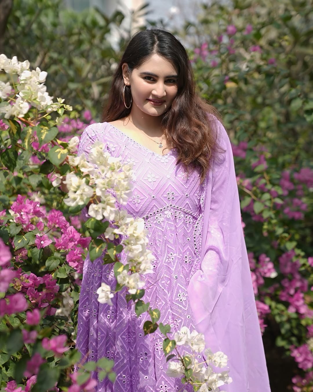 PURPLE LAKHNAWI EMBROIDERED GEORGETTE ANARKALI SUIT SET