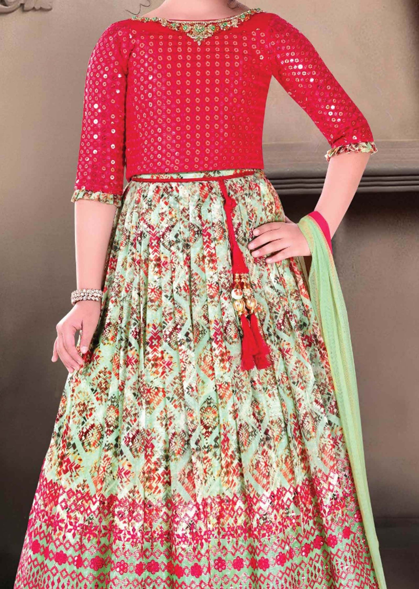 Rani Pink Georgette Embroidered Kids lehenga