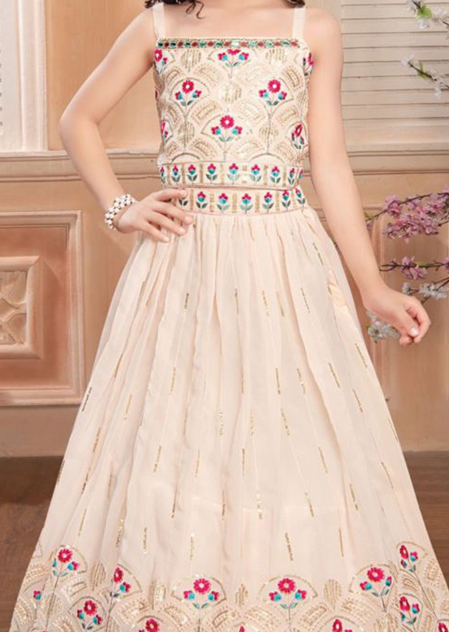 Light Beige Georgette Kids lehenga