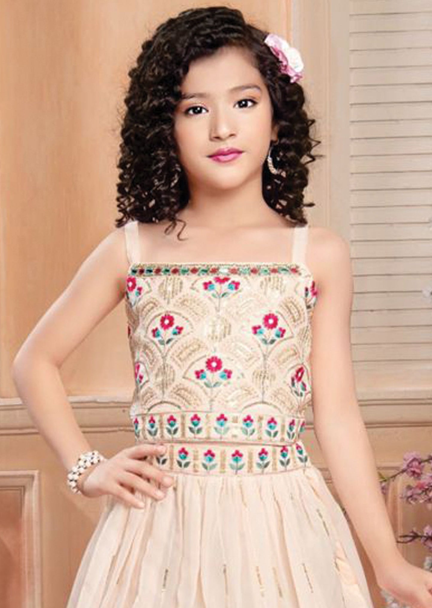Light Beige Georgette Kids lehenga