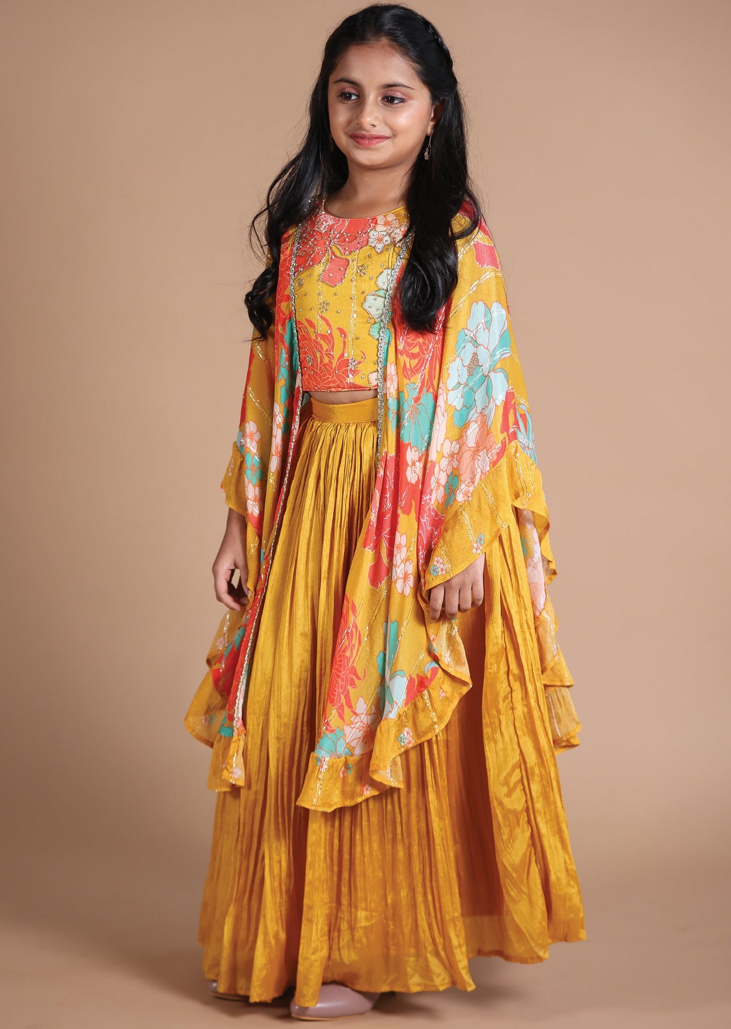 Mustard Chinnon Kids lehenga