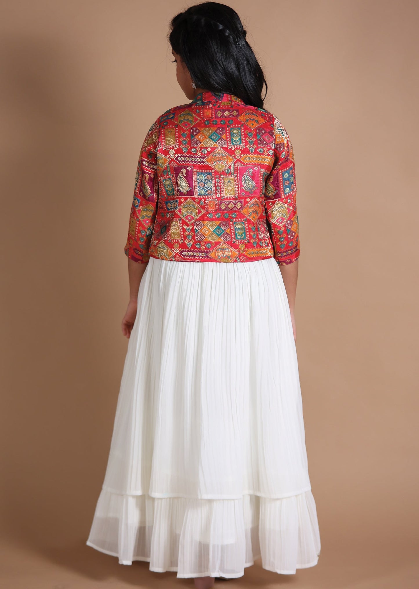 Off White & Multi Georgette Kids lehenga