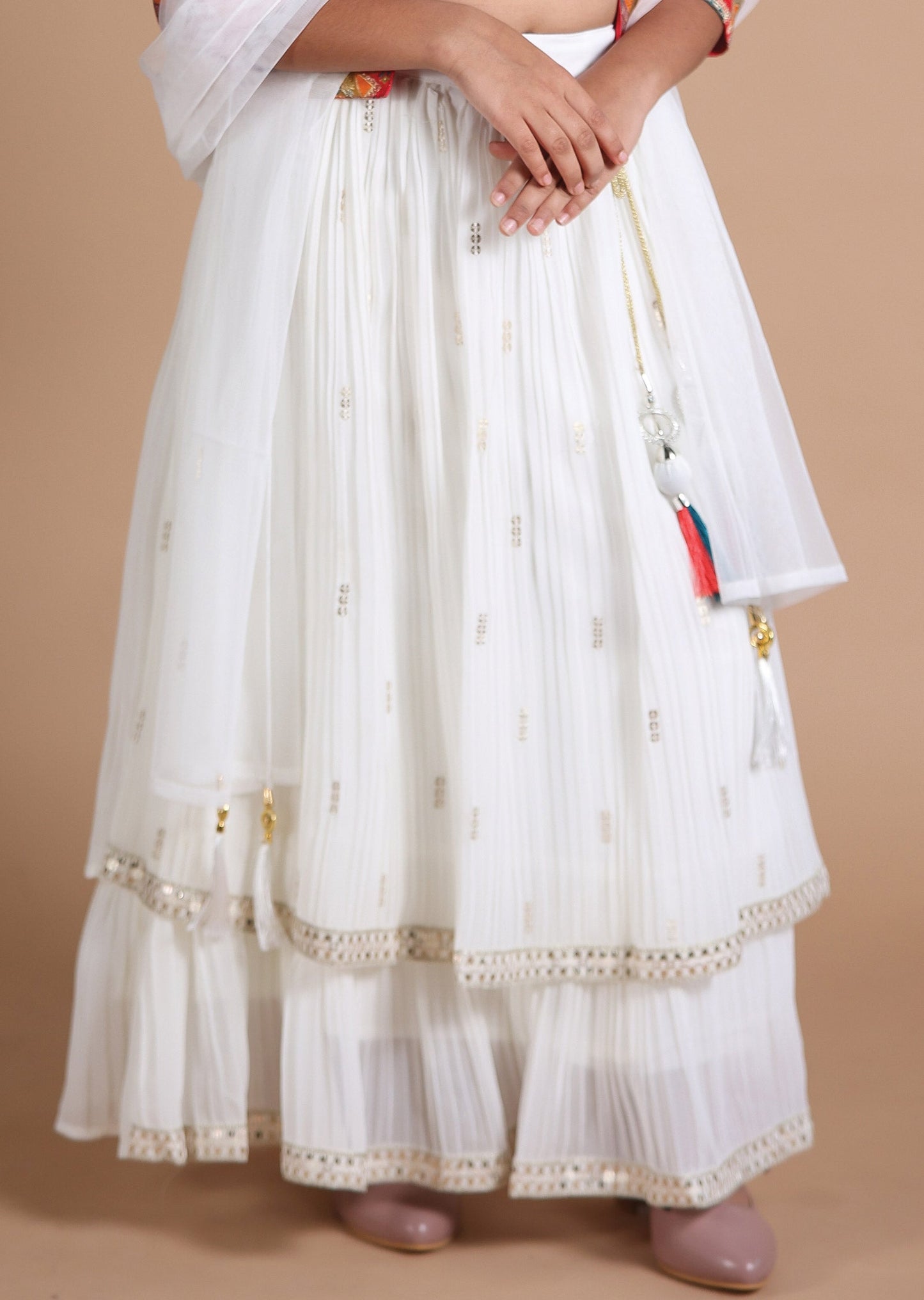Off White & Multi Georgette Kids lehenga
