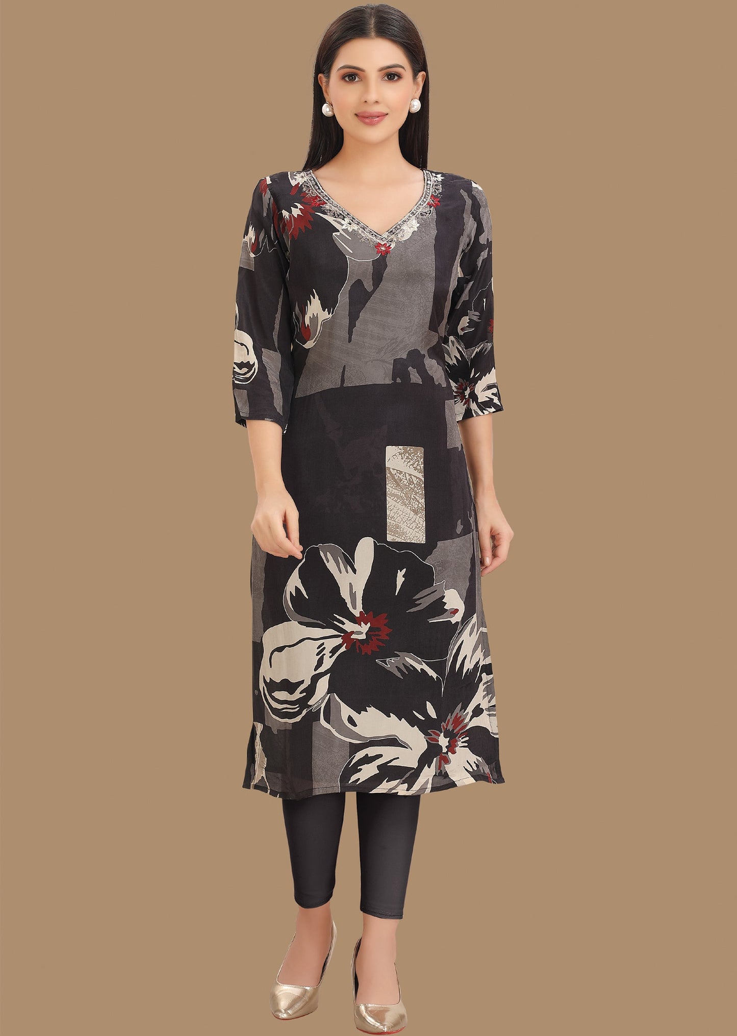 Black Crepe Straight Cut Kurti