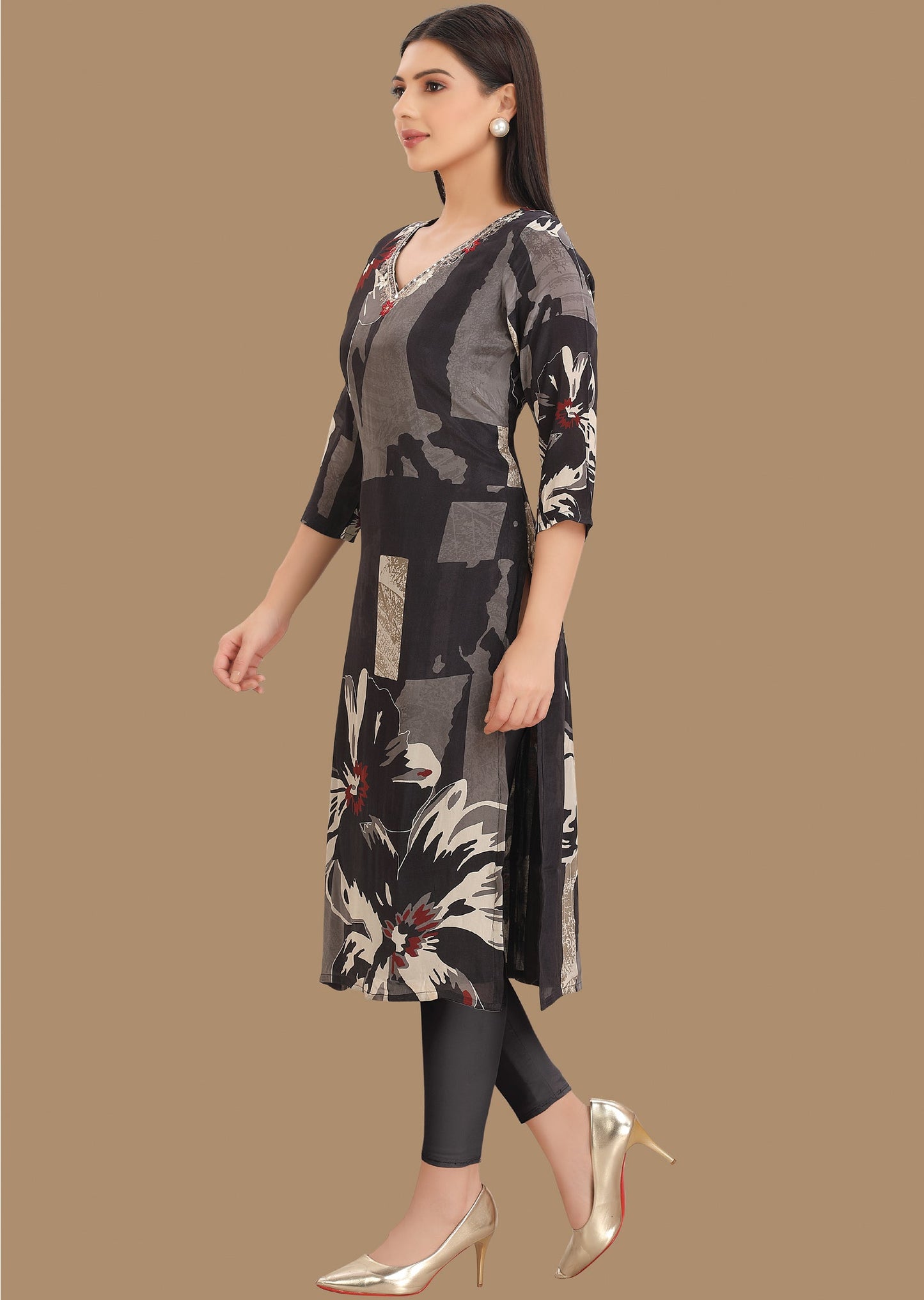 Black Crepe Straight Cut Kurti